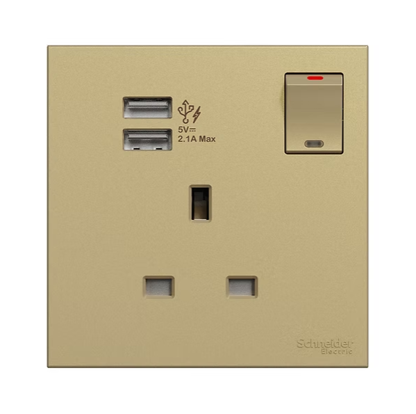 施耐德 奐然AvatarOn C 沉醉金 13A單蘇有掣連Type A USB 插座