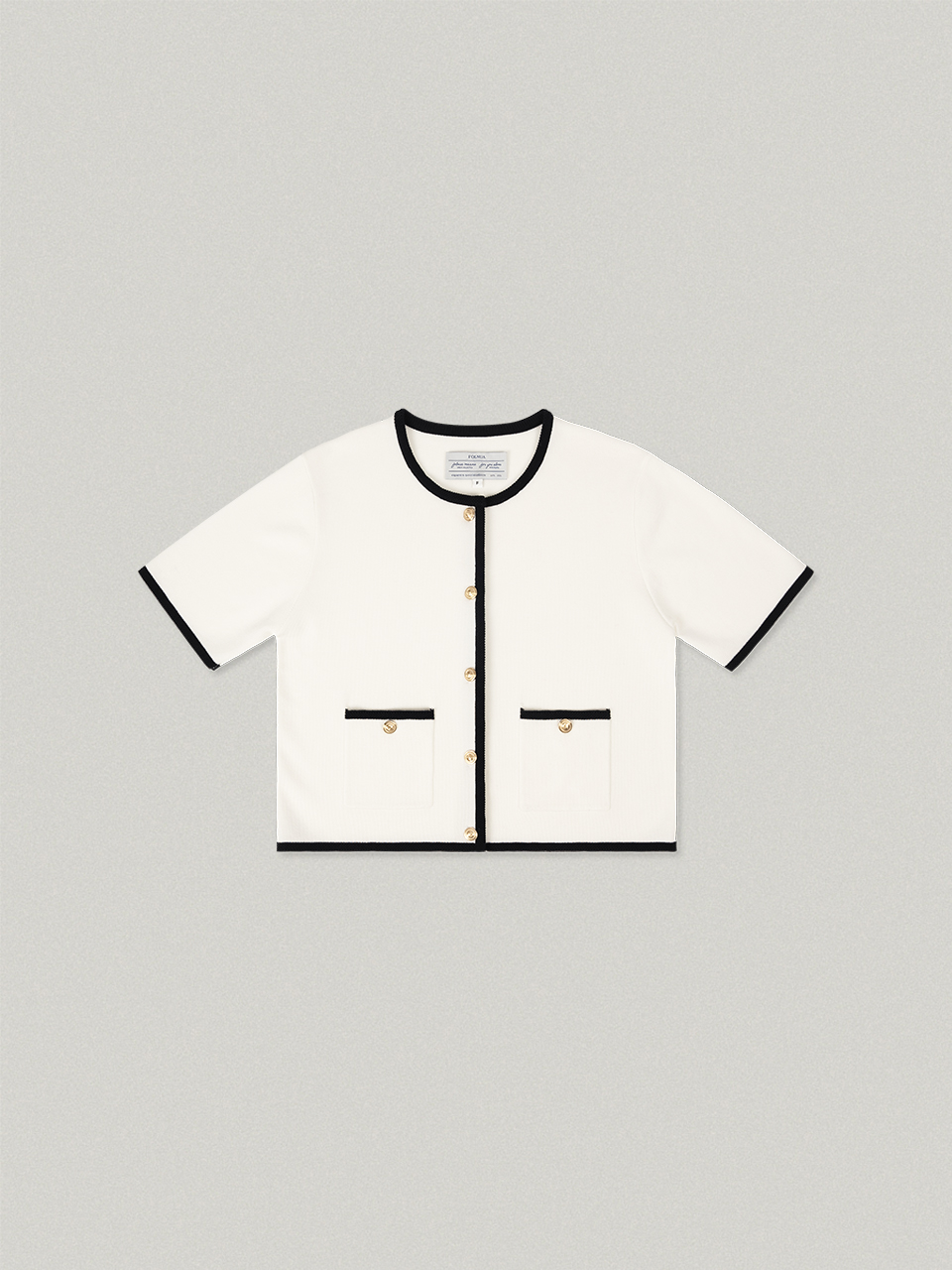 Button Half Sleeve Knit Cardigan (Ivory/ Black)