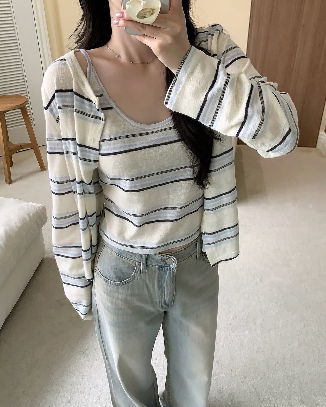 stripe knit cardigan set 