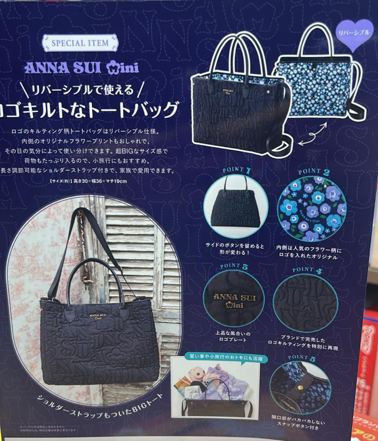 快閃今晚12點截 💜 ANNA SUI mini 迷必收！一包兩用，隨心變換風格 💜 『ANNA SUI mini リバーシブルで使えるロゴキルトなトートバッグBOOK』