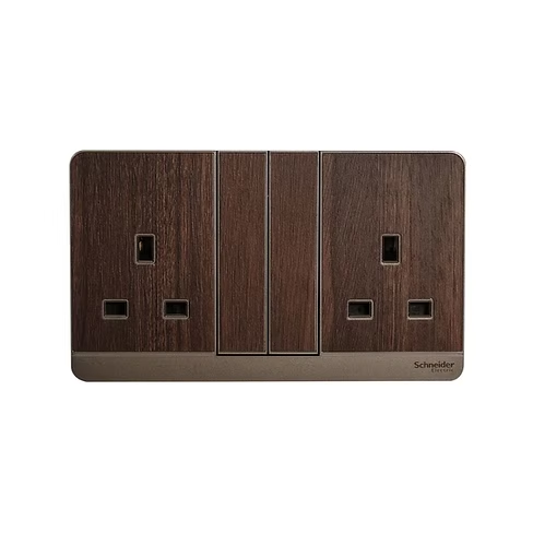 施耐德 AvatarOn 胡桃木 13A孖蘇有掣 插座