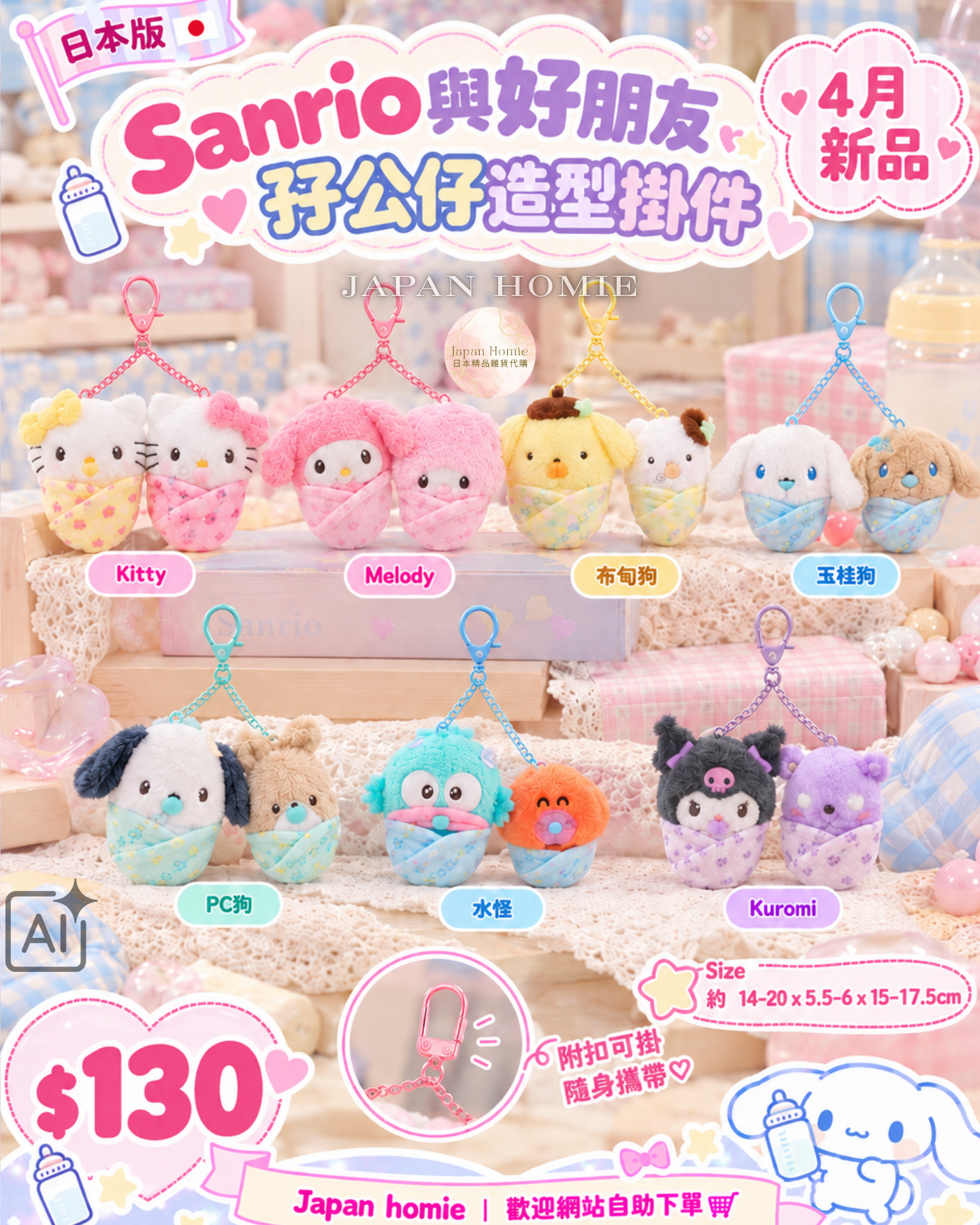 預訂 | 日本版 Sanrio與好朋友奶咀BB公仔掛件