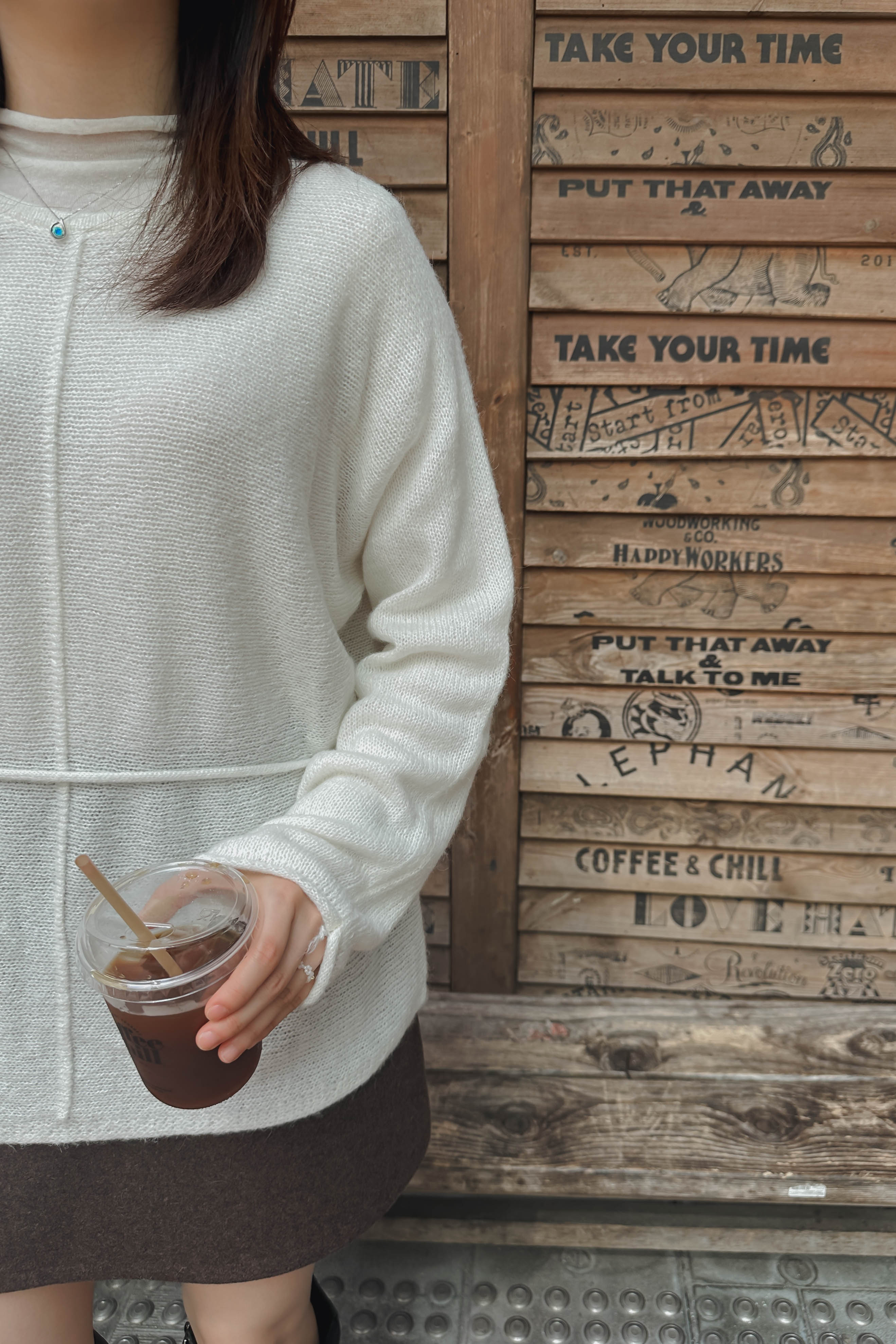 氣質中線薄針織長TOP(附綁帶) 兩色入