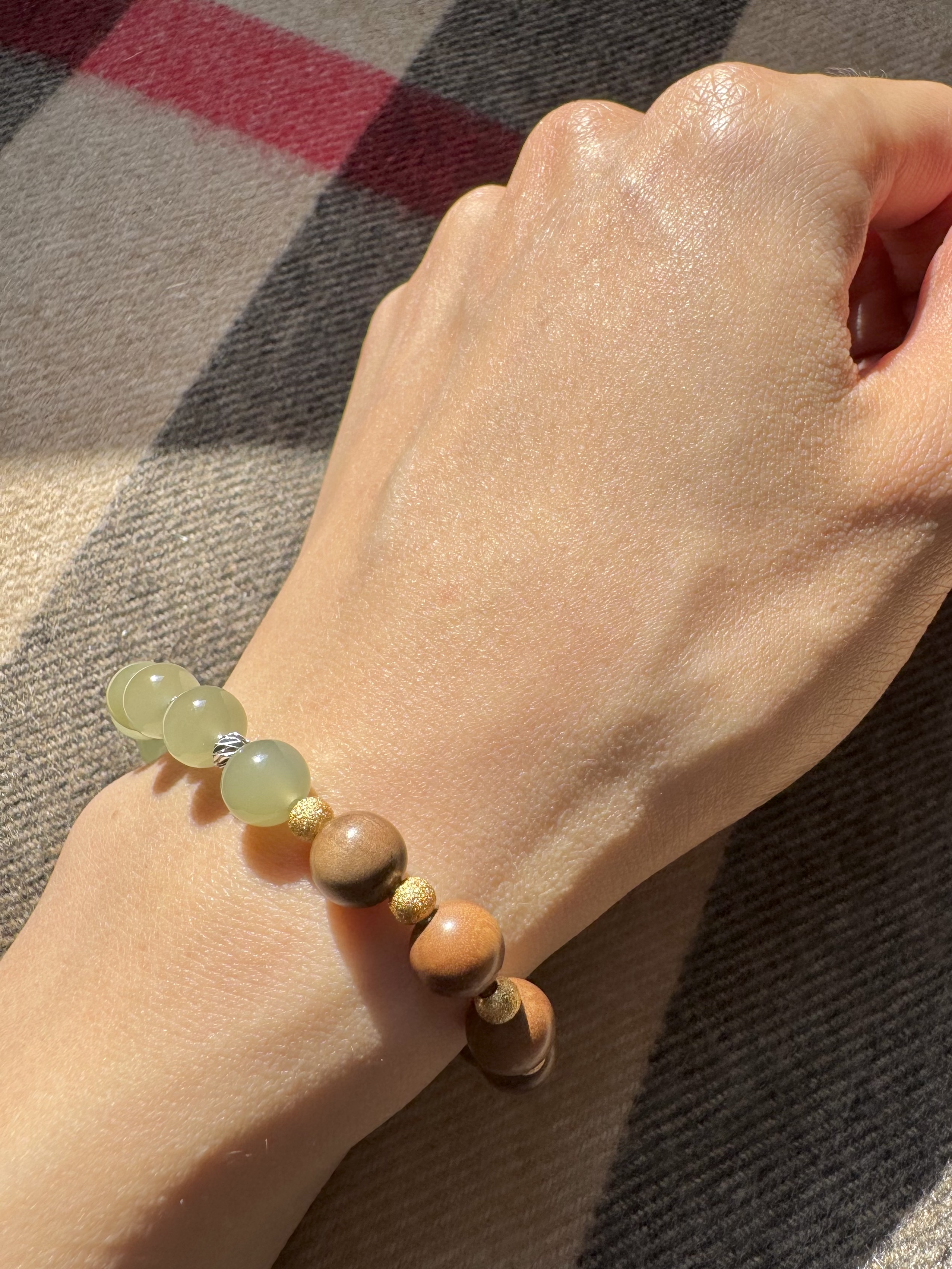 【半檀半玉 · 和合手串】－ 老山檀｜晴水和田玉