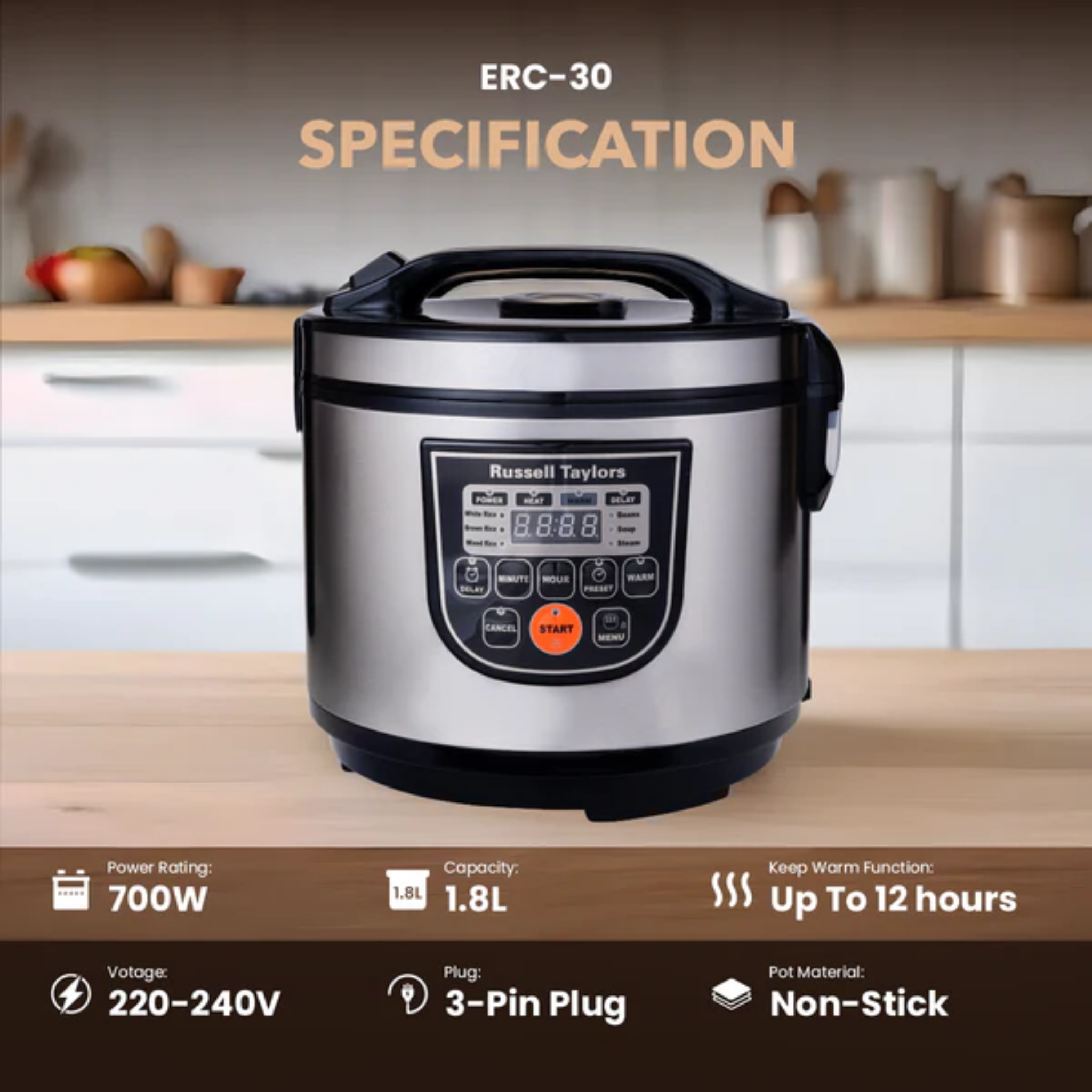 Russell Taylors 1.8L Digital Rice Cooker (ERC-30)