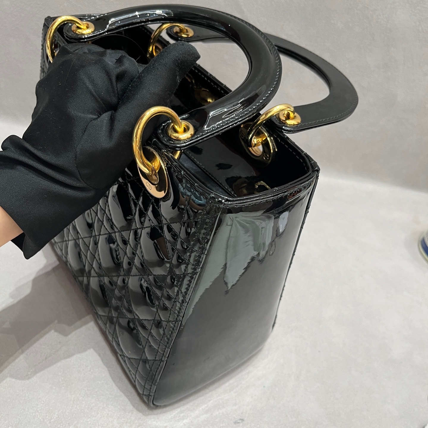 【預訂貨品】Dior Lady Dior漆皮黑金五格戴妃包