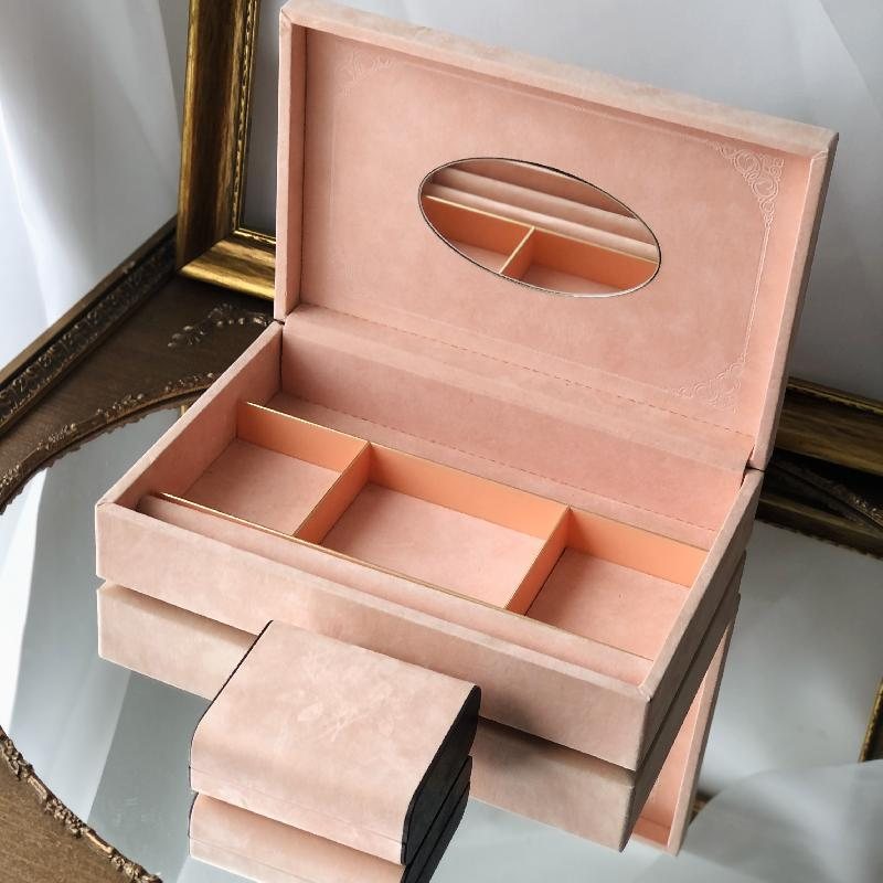 RARE! Vintage Design By Philipp- Appointment To The Royal Swedish Court Light Pink Suede Jewelry Box Set of 2(MT655)