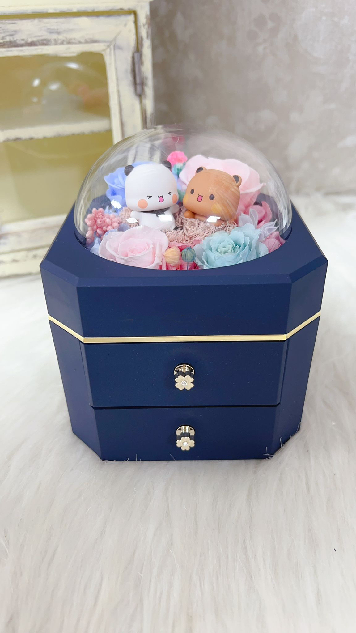 一二布布藍粉永生花飾物盒