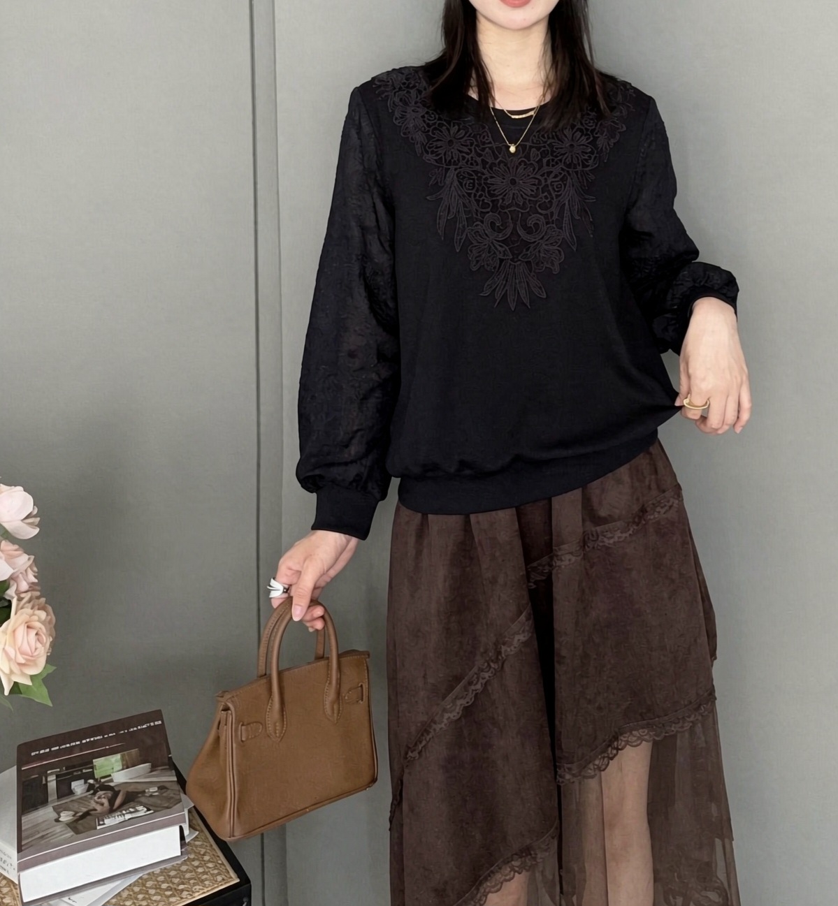 棉料蕾絲刺綉上衣(M38~40寸胸/L40~42寸胸/XL42~44寸胸)