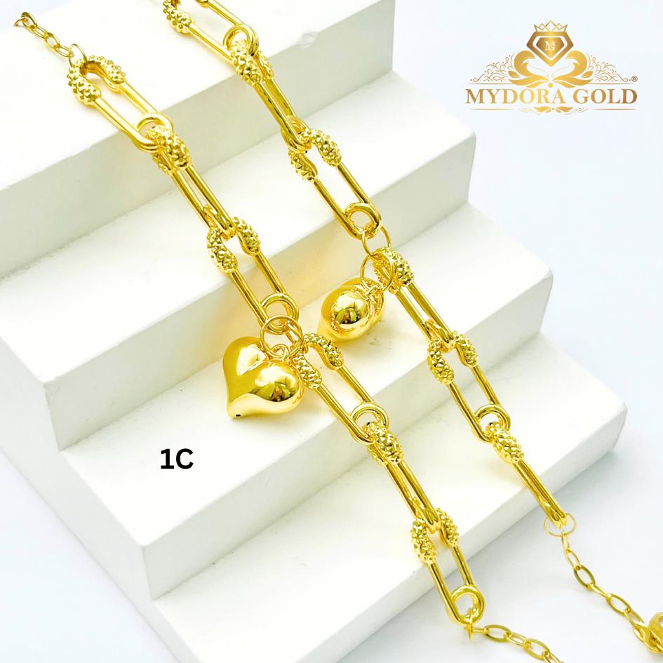 MYDORA Rantai Tangan Fesyen Safety Pin Gantung Love Licin l EMAS 916/22K