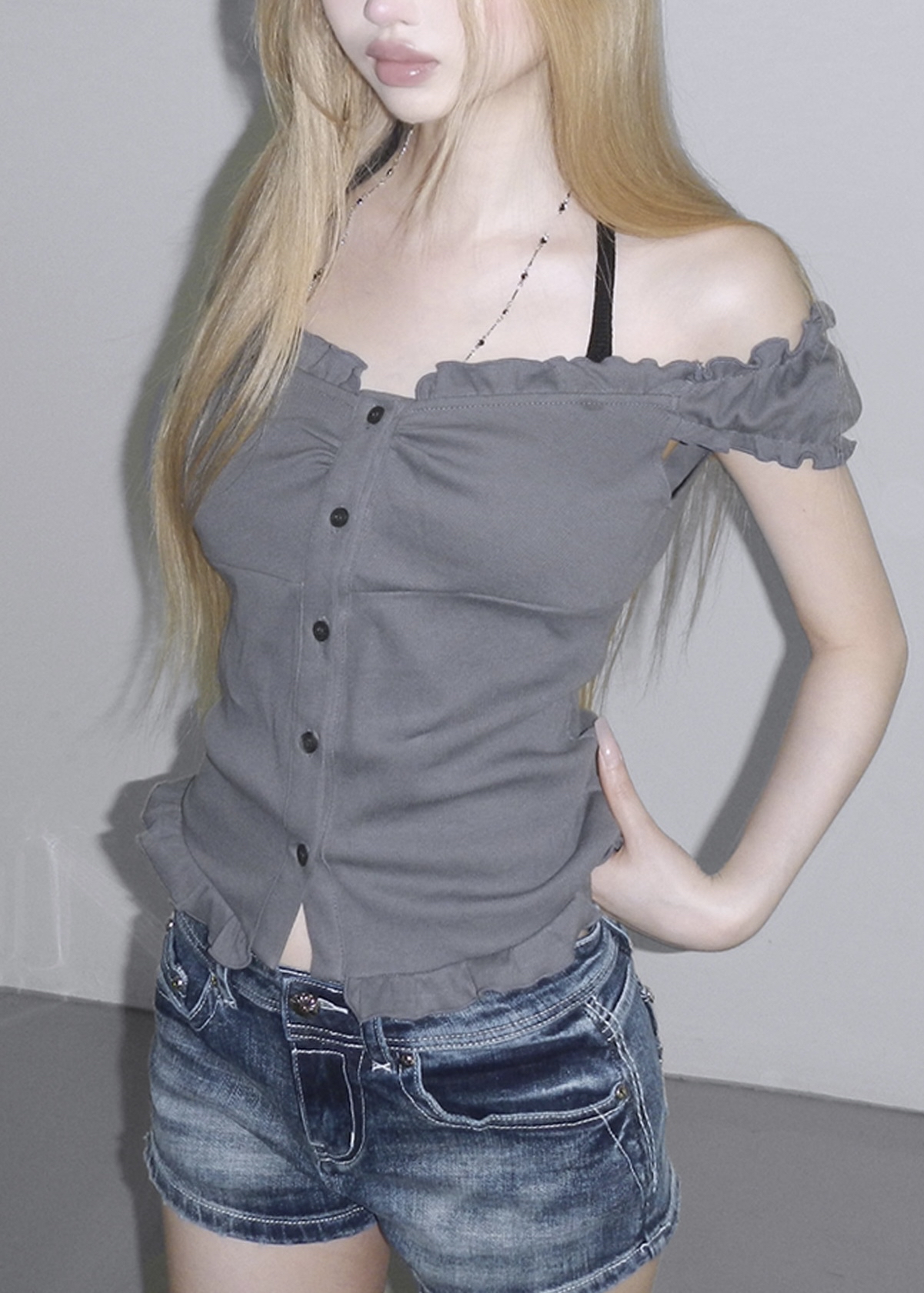 Ruffle Trim Off-Shoulder Top