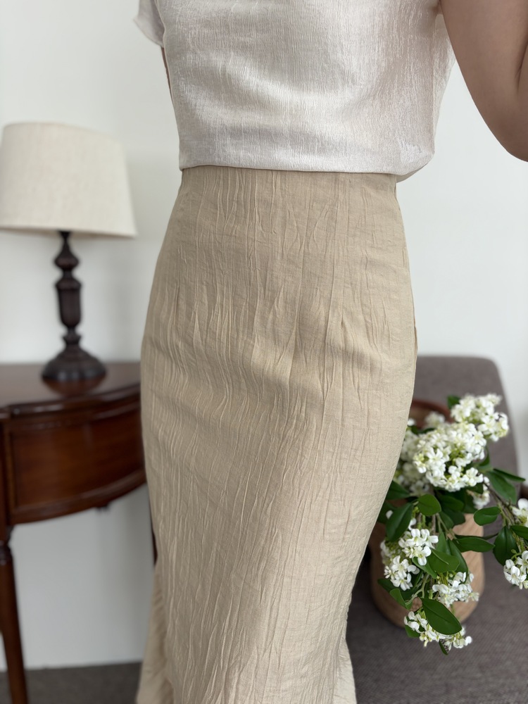 Crinkle Mermaid Skirt (Warm Beige)