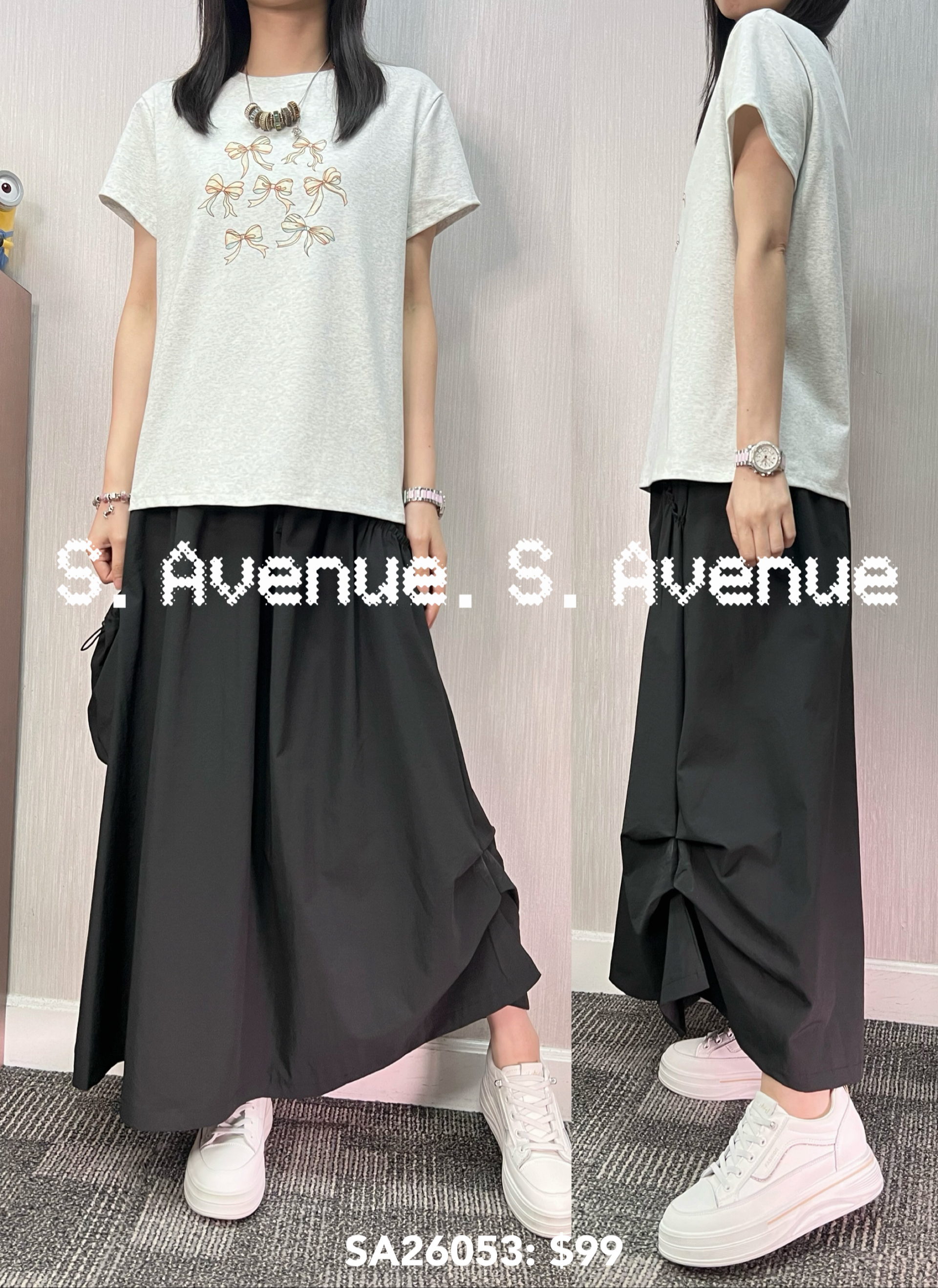 SA26053: 短袖印絲帶蝴蝶結tee