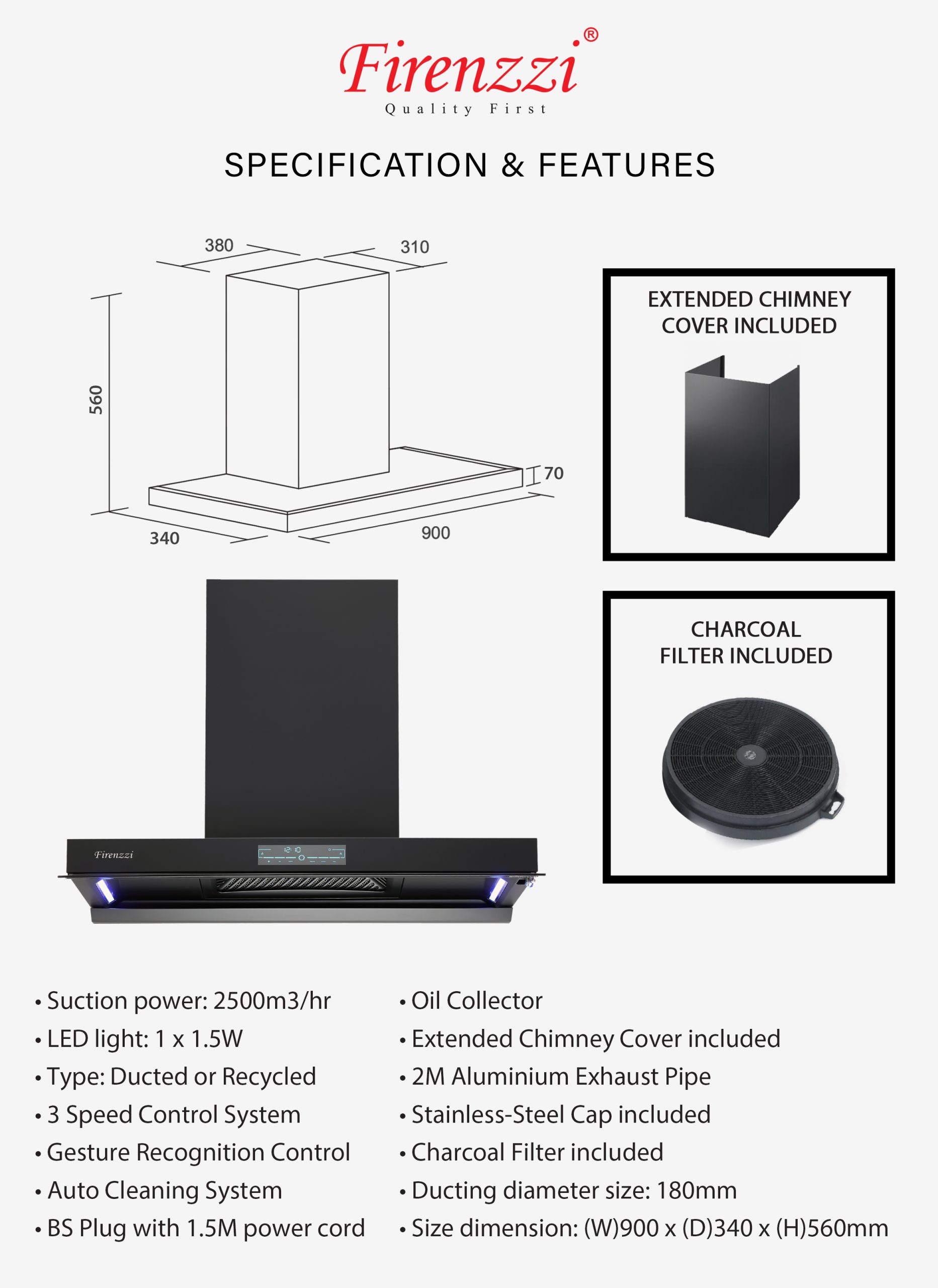 Firenzzi Designer Cooker Hood (FCH-9468 ACX)