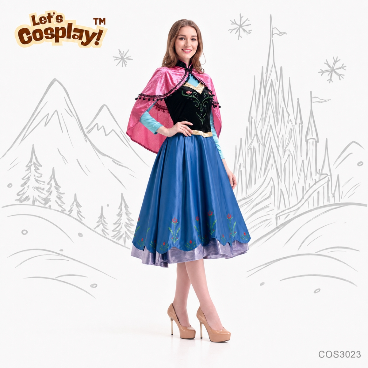 Frozen 主題 Anna 成人公主裙｜萬聖節 Cosplay 服裝｜冰雪公主角色扮演｜聖誕派對表演服｜香港現貨 Lets Cosplay