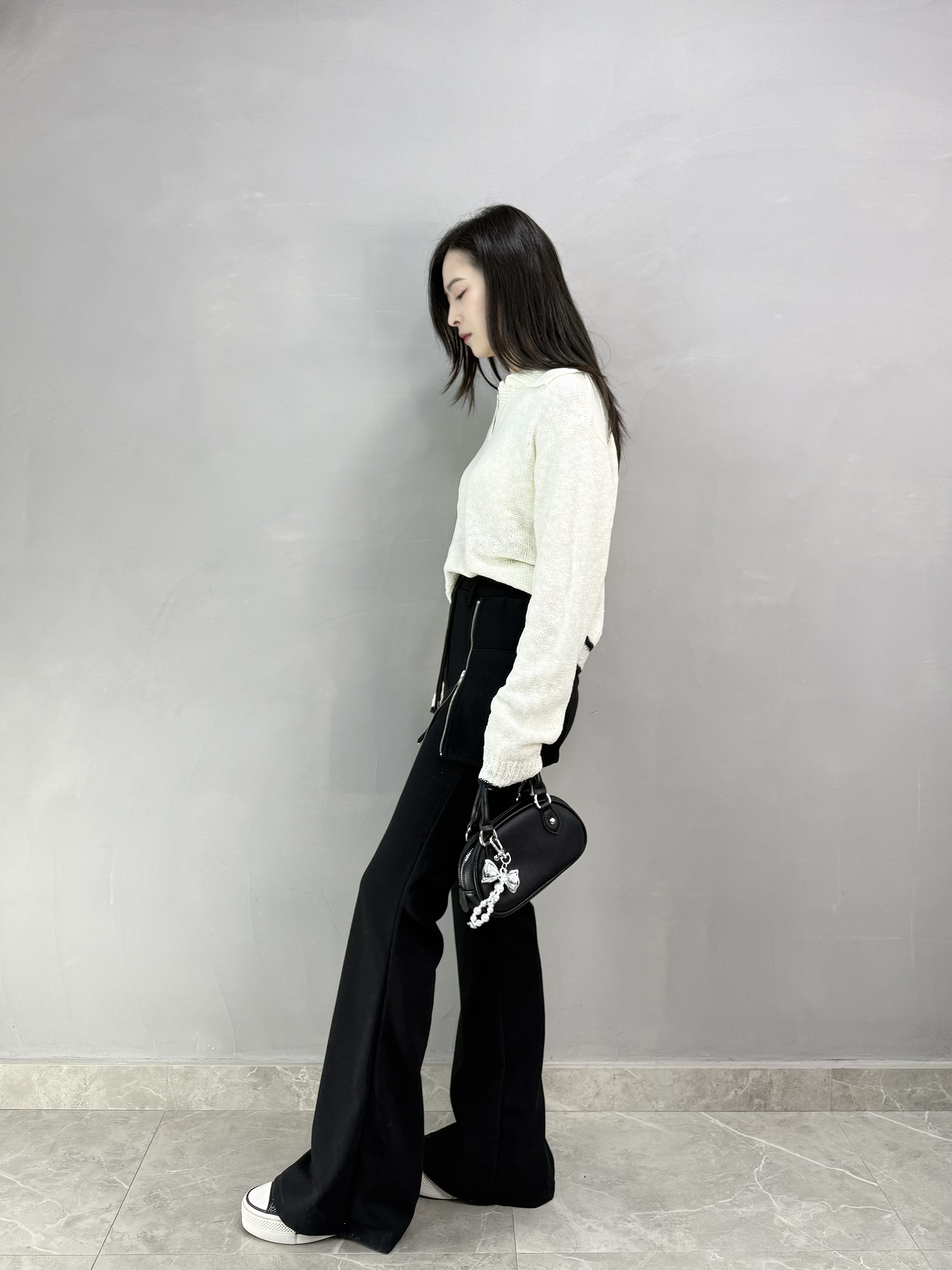 G77 暗紋喇叭褲+裙Set