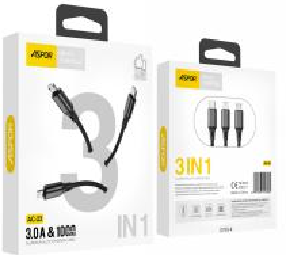 ASPOR AC23 3 IN 1 CABLE IPHONE/MICRO/TYPEC 1.0M 3.0A-CABLE CABLE:3IN1 1.0M 3.0A
