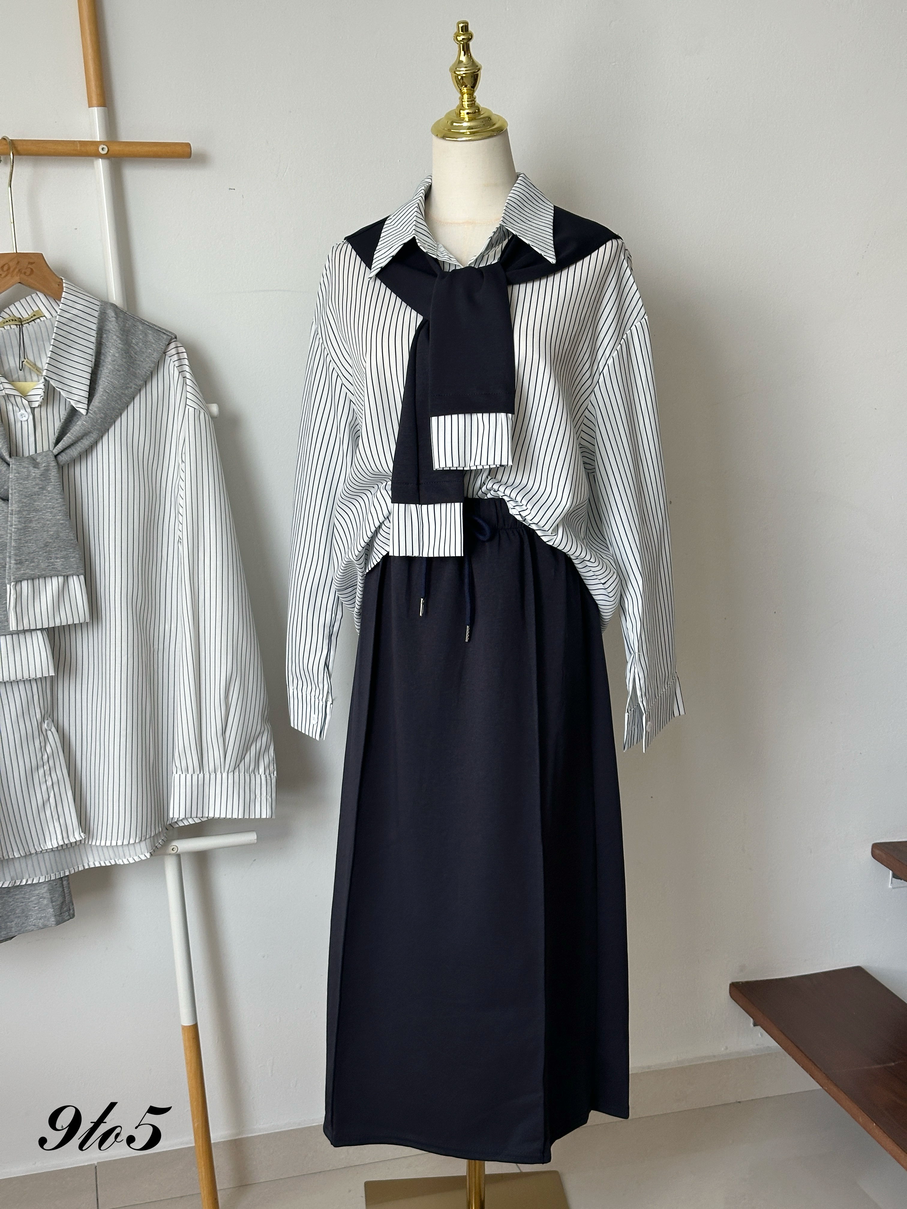 D2347 Preppy Style Matching Set - Blue & Grey