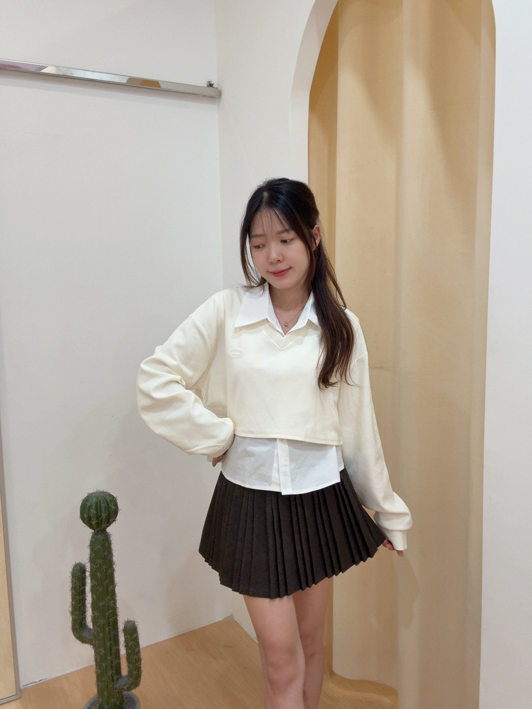 学院风衬衫针织两件套长袖上衣 R2646