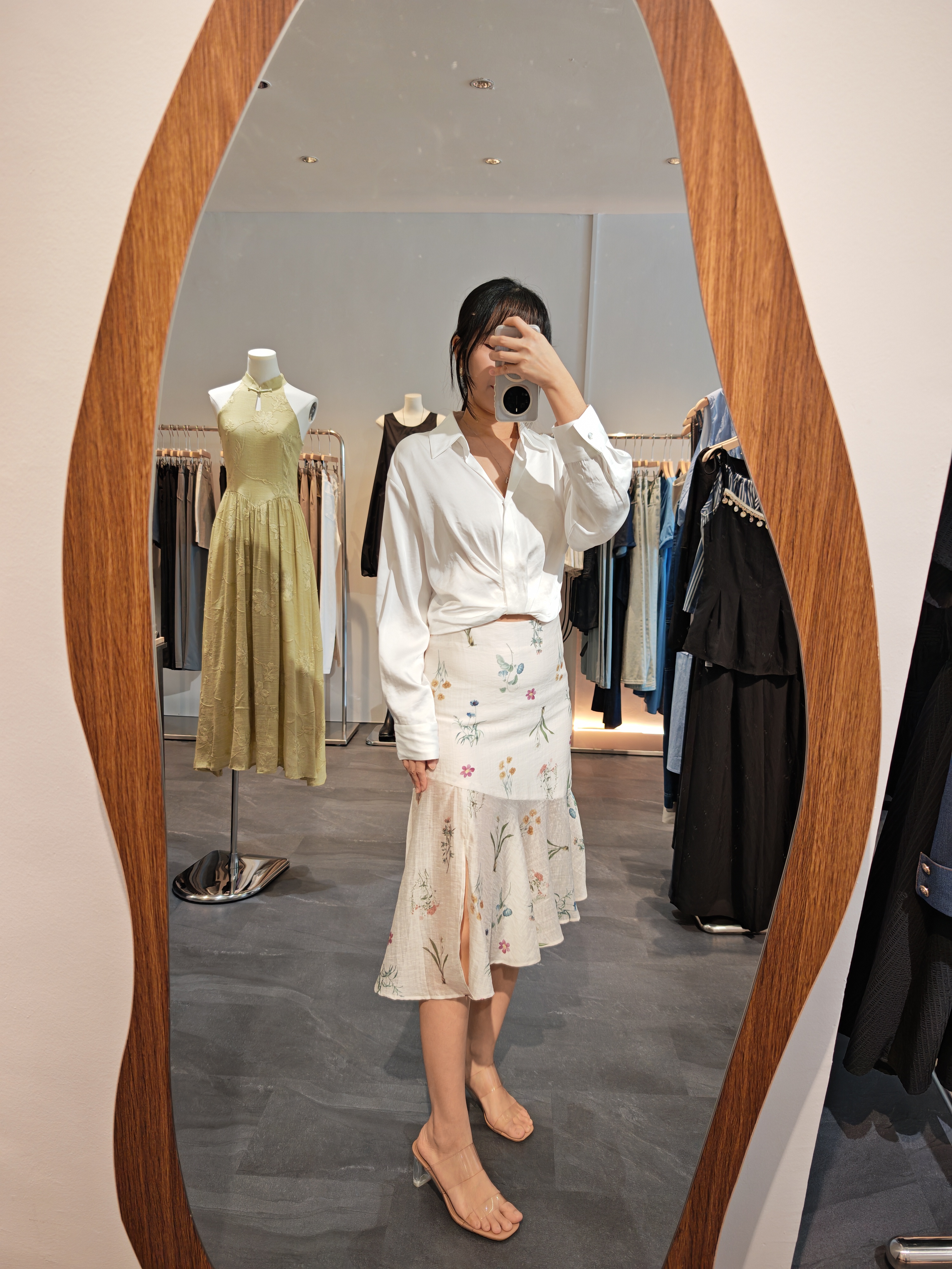 天丝亚麻花卉鱼尾裙