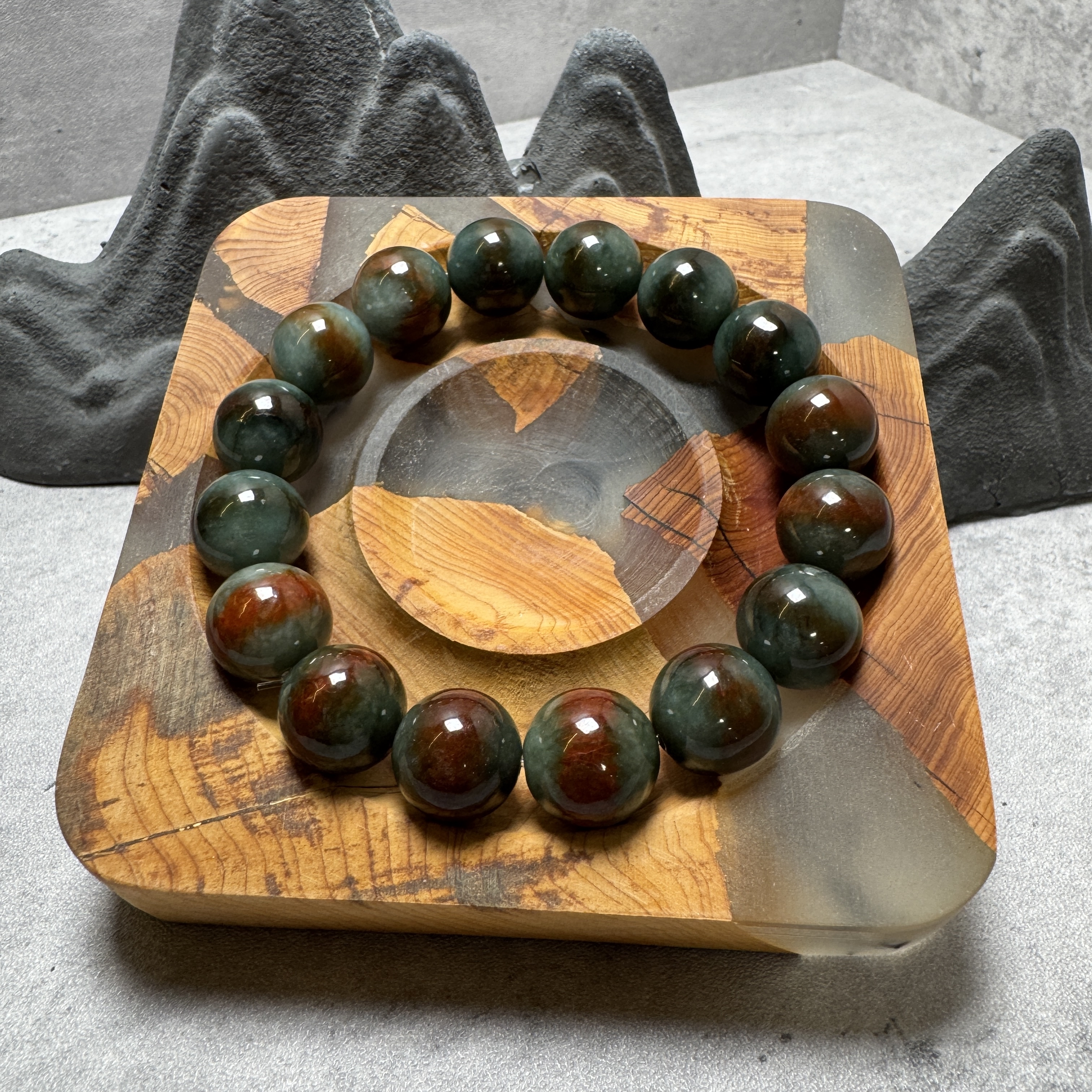 稀有自然紅翡油青種翡翠手串-532