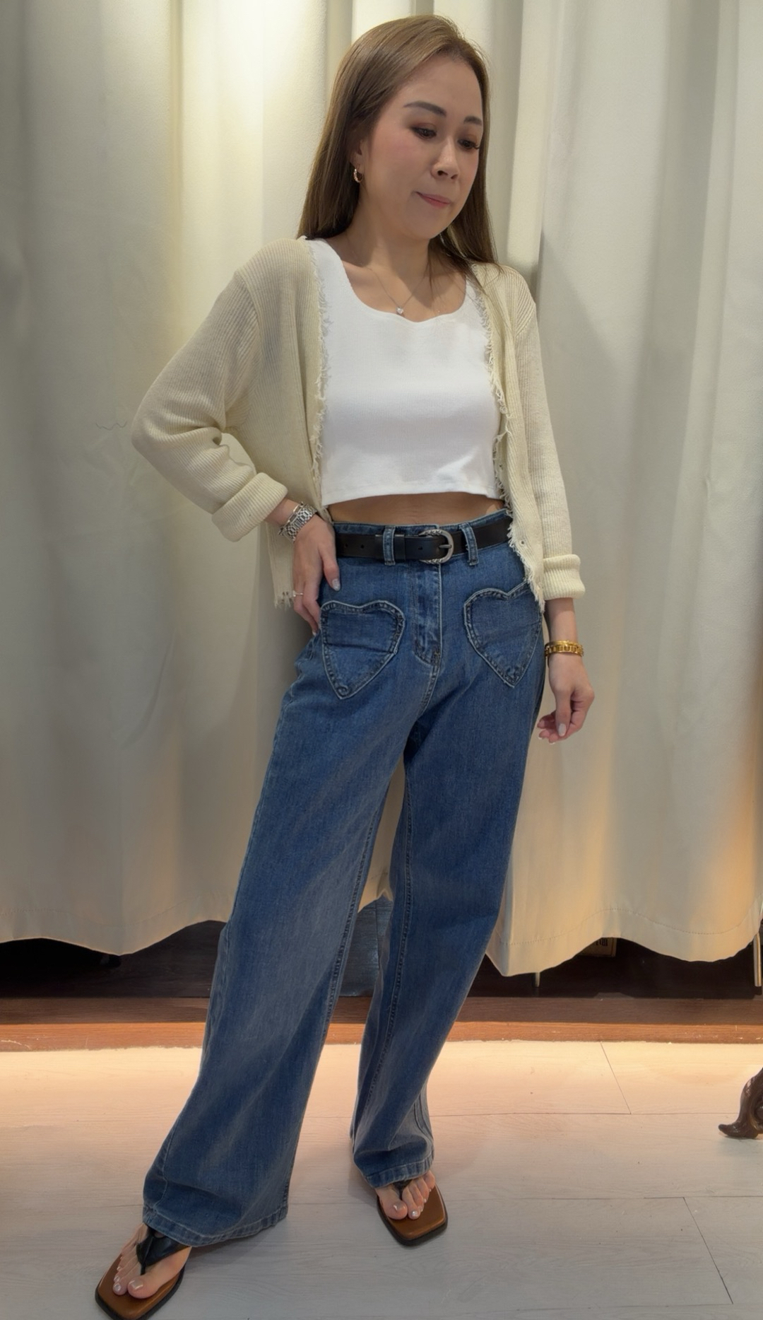 韓版甜美愛心口袋牛仔褲