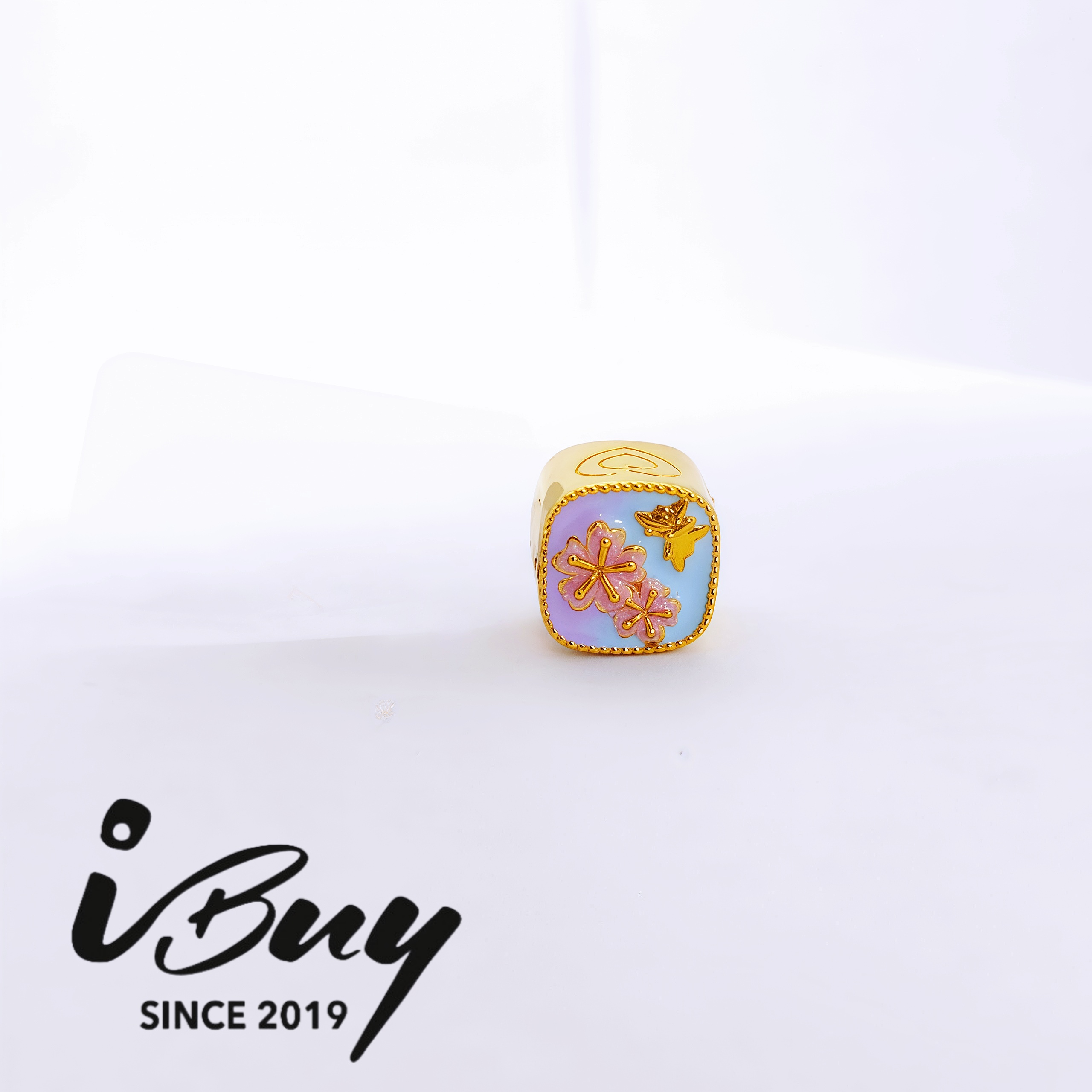 916 HARD ENAMEL HARD GOLD BUTTERFLY & BLOOM BEAD 916 硬金 珐琅蝶恋花串咀