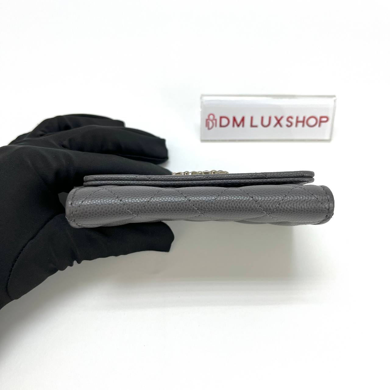 Chanel Grey Caviar Flap Card Case SHW (Microchip)