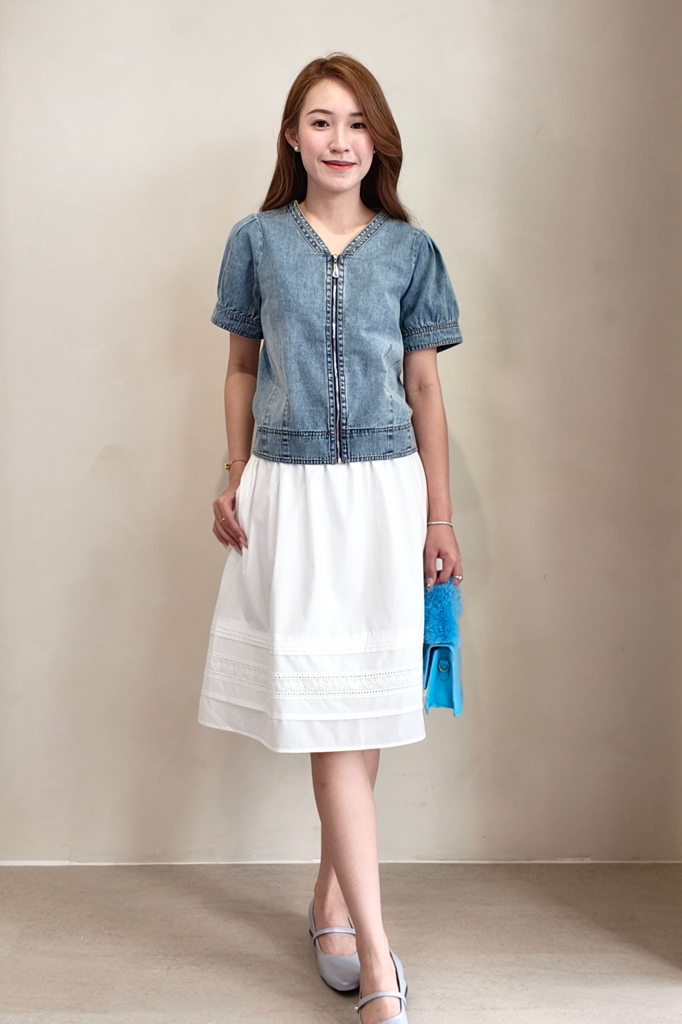 9731 Denim Puff Sleeve Blouse