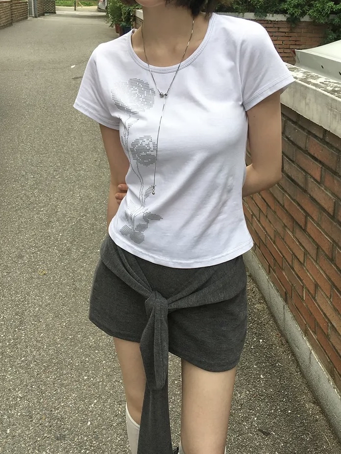 Pixel Rose Graphic Short Sleeve Top