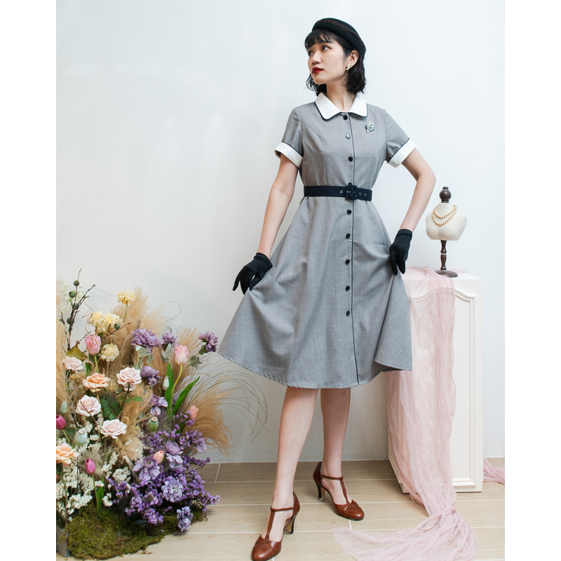 (Last Vest S)1950s Vogue Lady Half Way Button Up Dress -Vest(FM178)