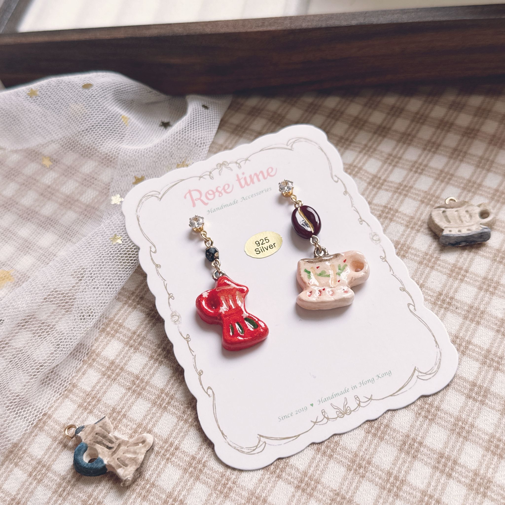 手繪復古咖啡壺咖啡杯耳環