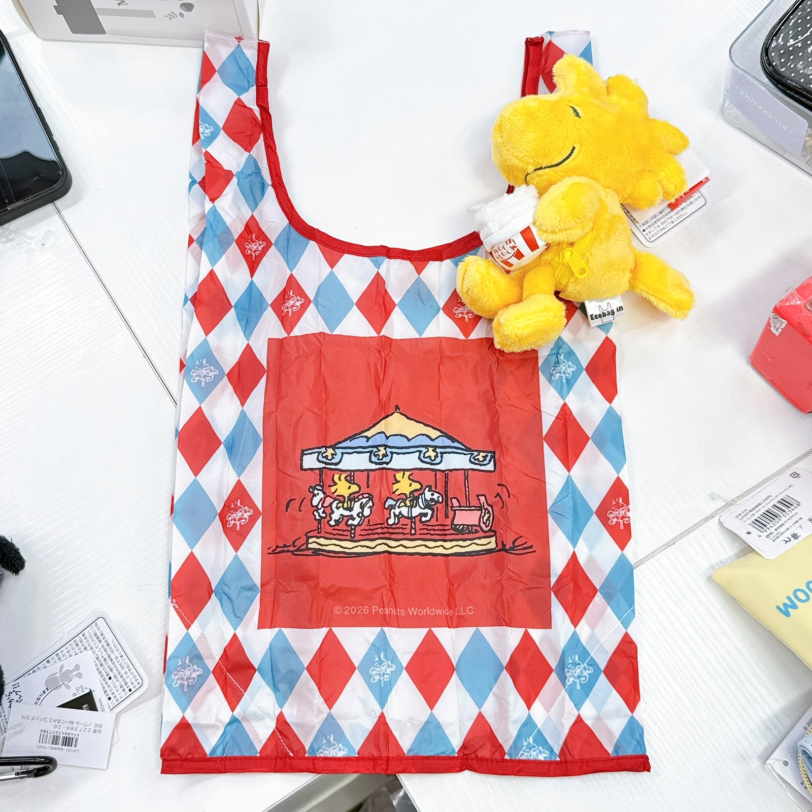 日本直送新款Snoopy woodstock公仔掛飾，連環保袋