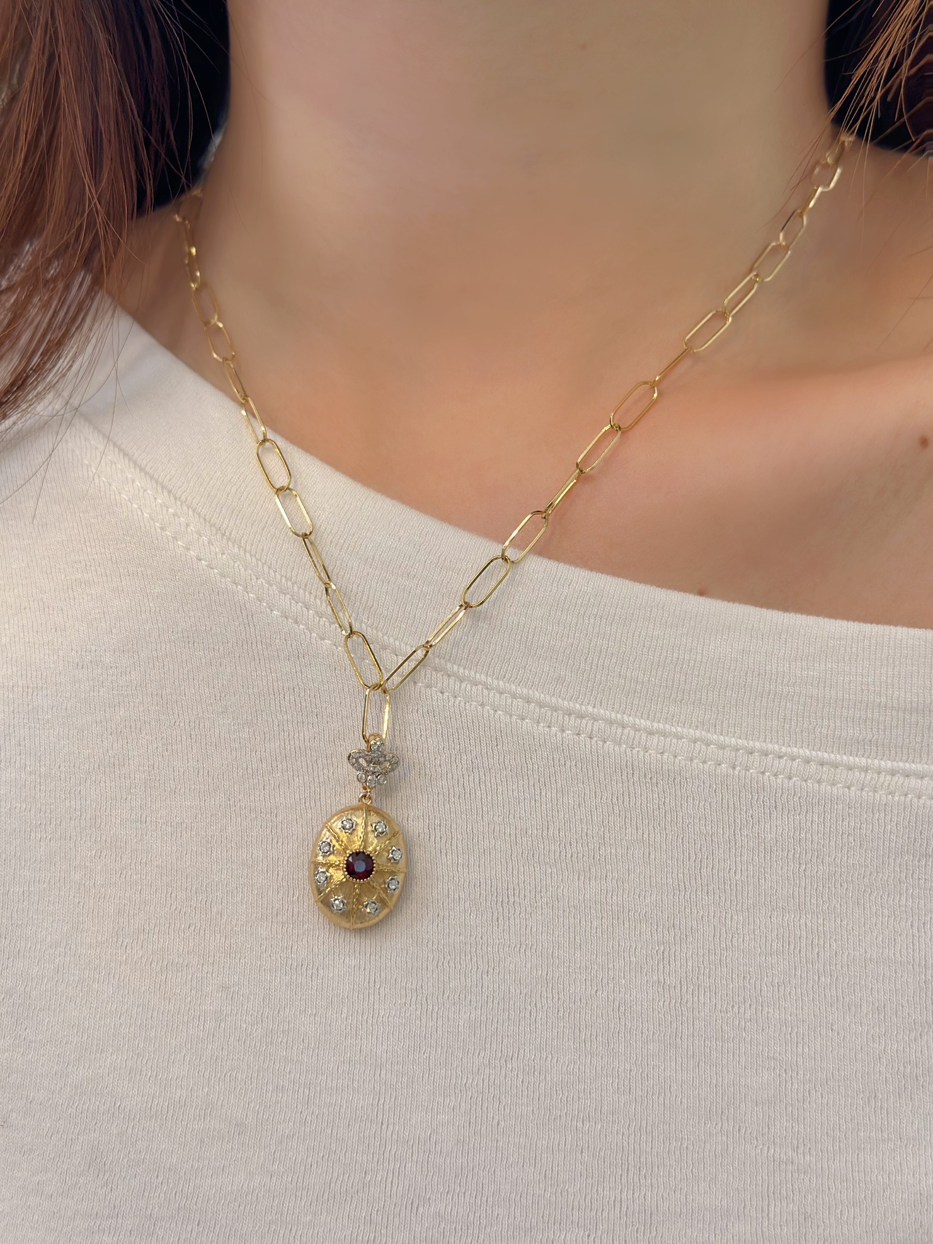 Italian Brushed Gold Ruby Treasure Box Pendant N031354