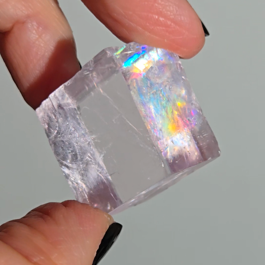 Purple calcite cube with intense rainbows - PC6