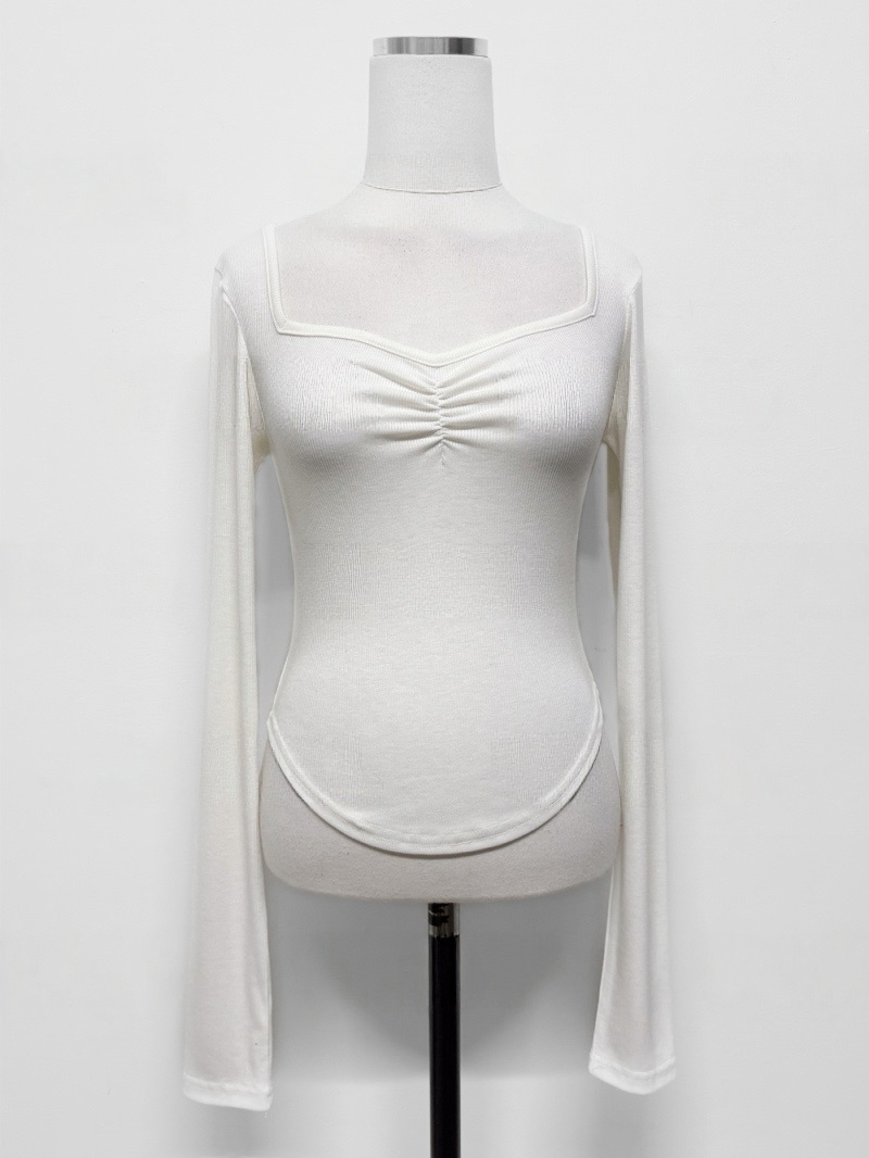 Square Neck Ruched Long Sleeve