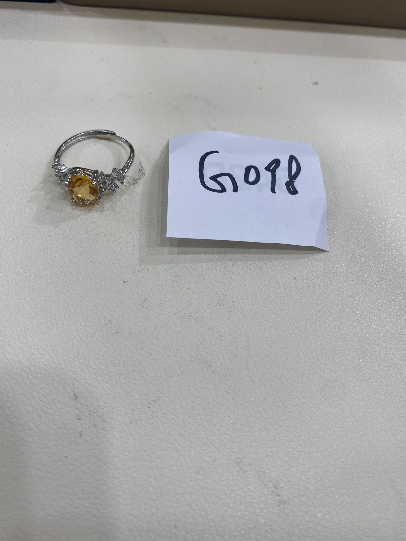 G098 黃水晶花花鑲鑽純銀戒指 