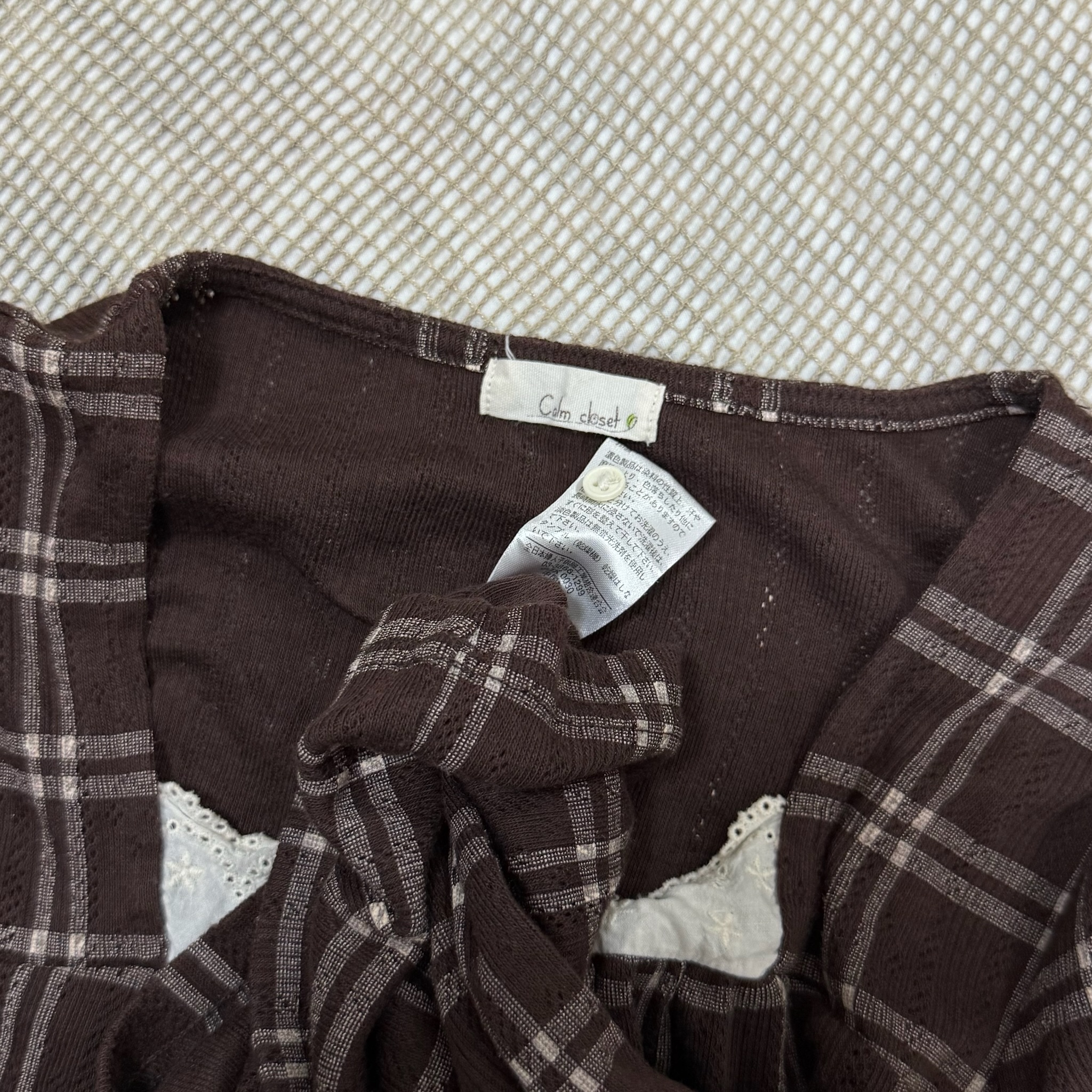 Cottagecore Brown Plaid Square Neck Top