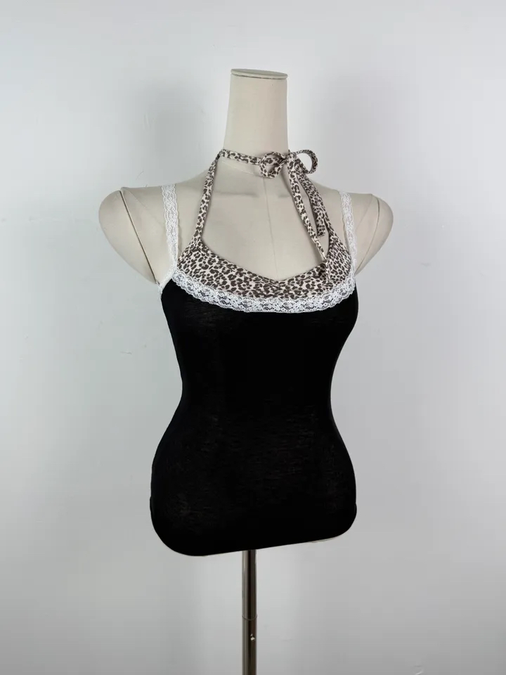 Leopard Patchwork Halter Cami Top