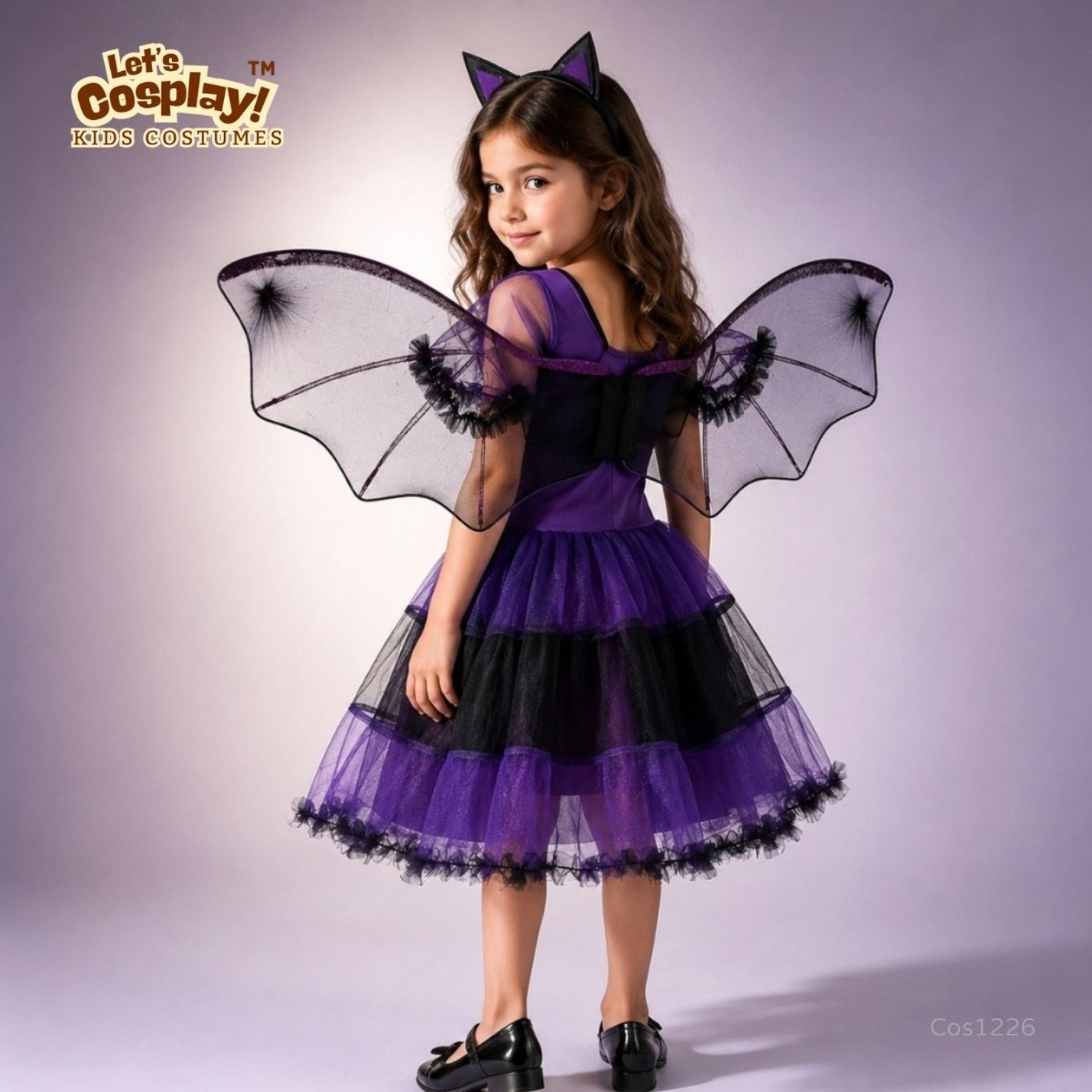 兒童萬聖節蝙蝠主題服裝 紫黑蝙蝠裙 Kids Bat Costume