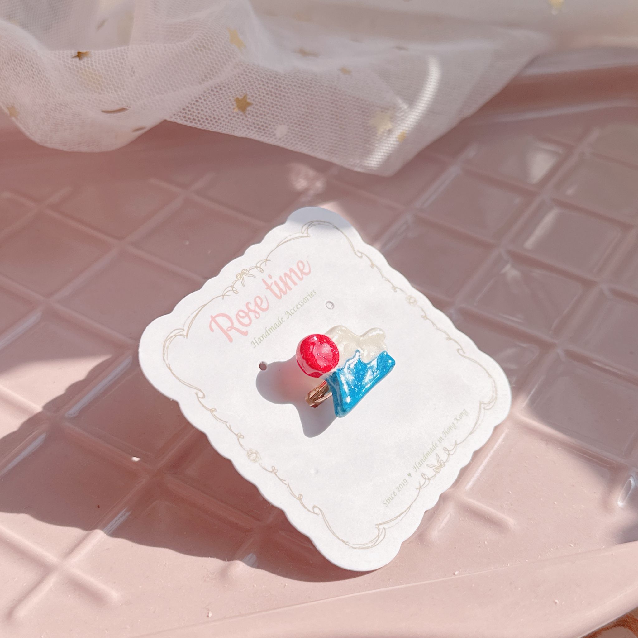 手繪 富士山日出 戒指 可調鬆緊