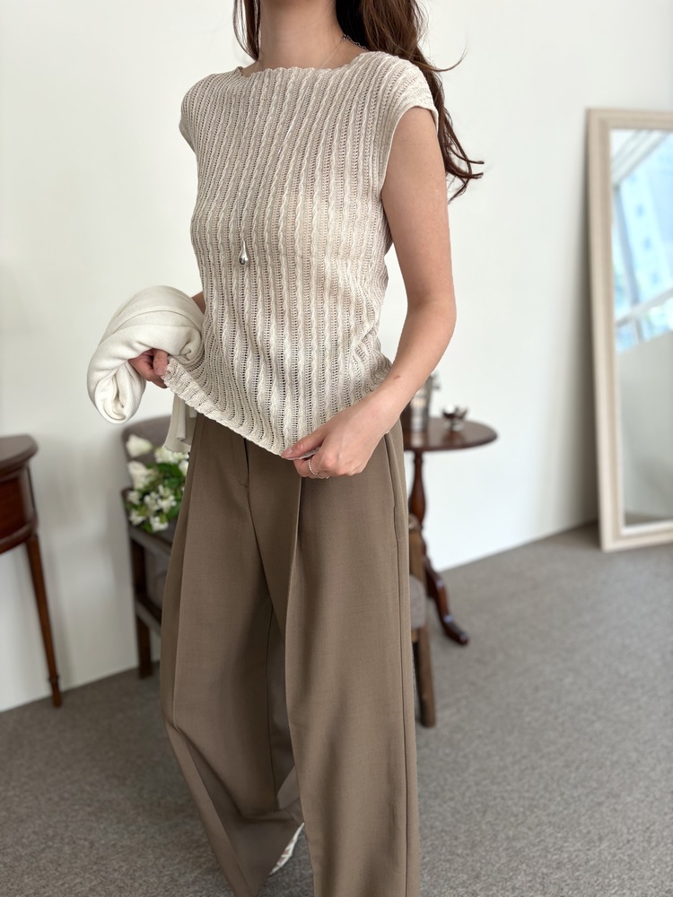Crochet Boat Neck Knit Top (Oat)