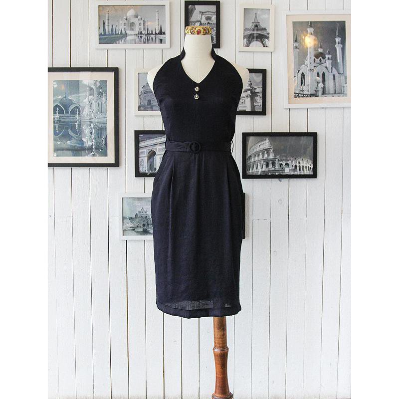 (Sold out)1950s Inspired Midnight Blue Halter Dress(FM032)