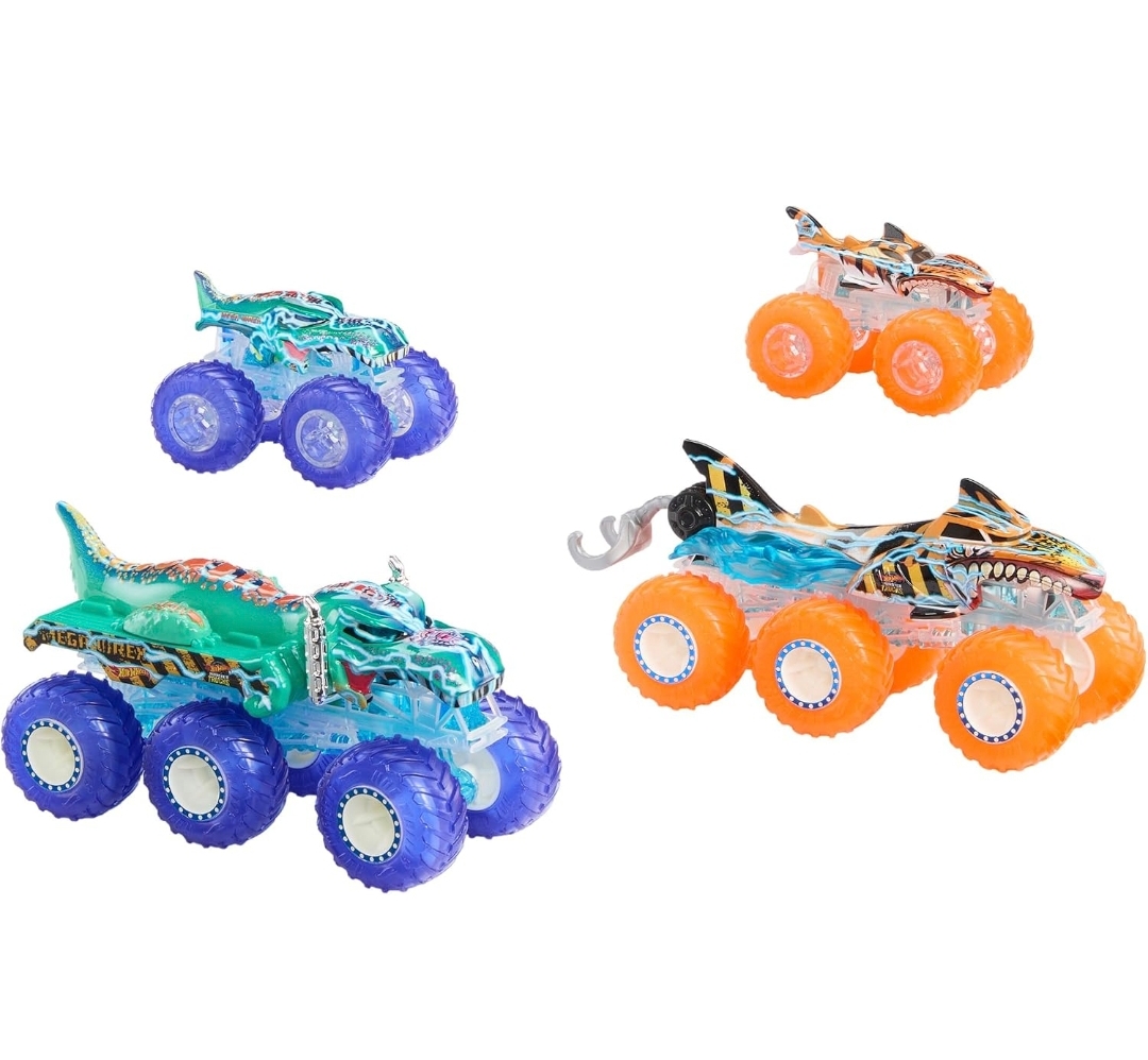 正版Hot Wheels Monster Trucks Mega-Wrex Shark怪獸貨車4車套裝｜vBuy香港現貨