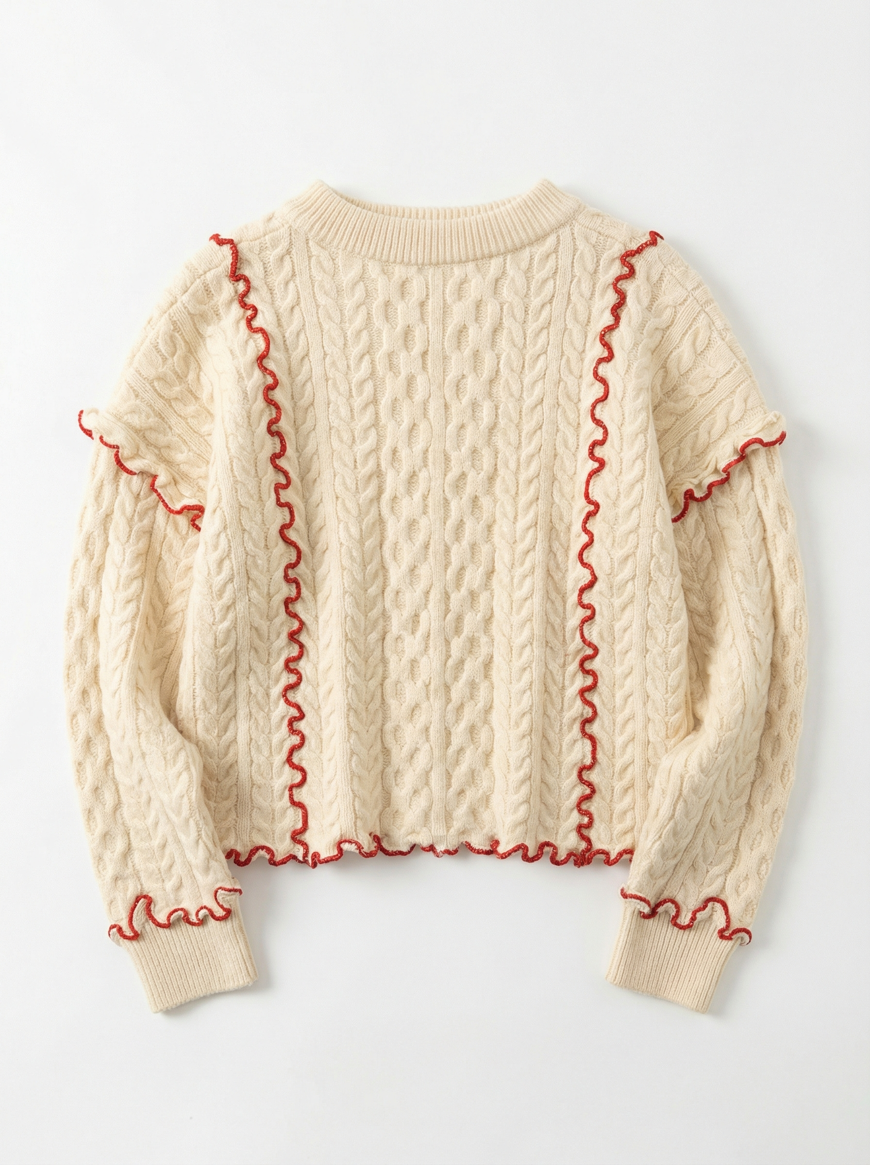 灰色/米白荷葉邊蝴蝶結毛絨針織毛衣