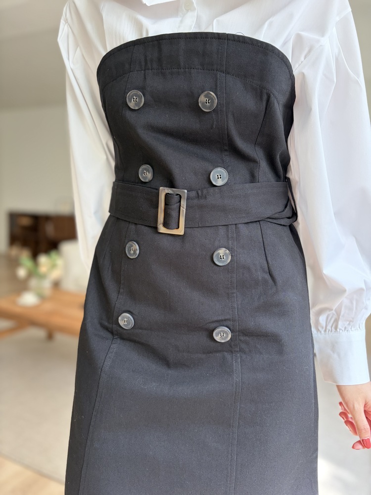 Belted Short Trench Dress (Black)