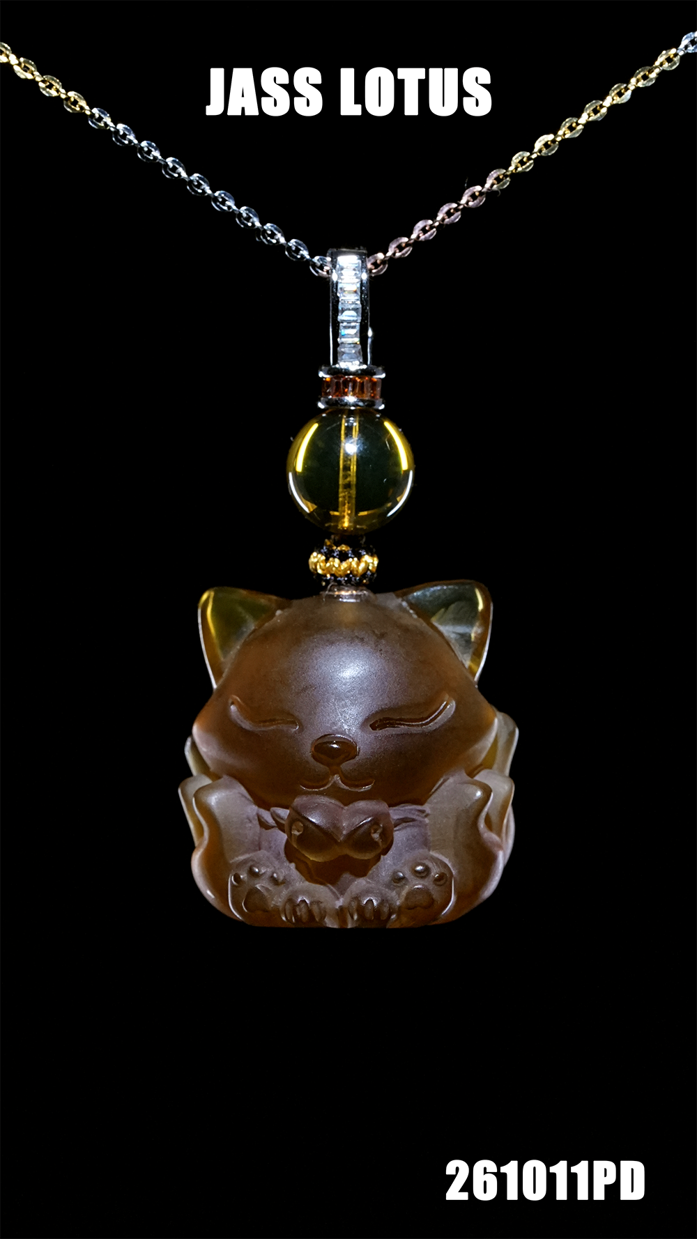 緬甸天然琥珀金棕珀九尾狐吊墜 