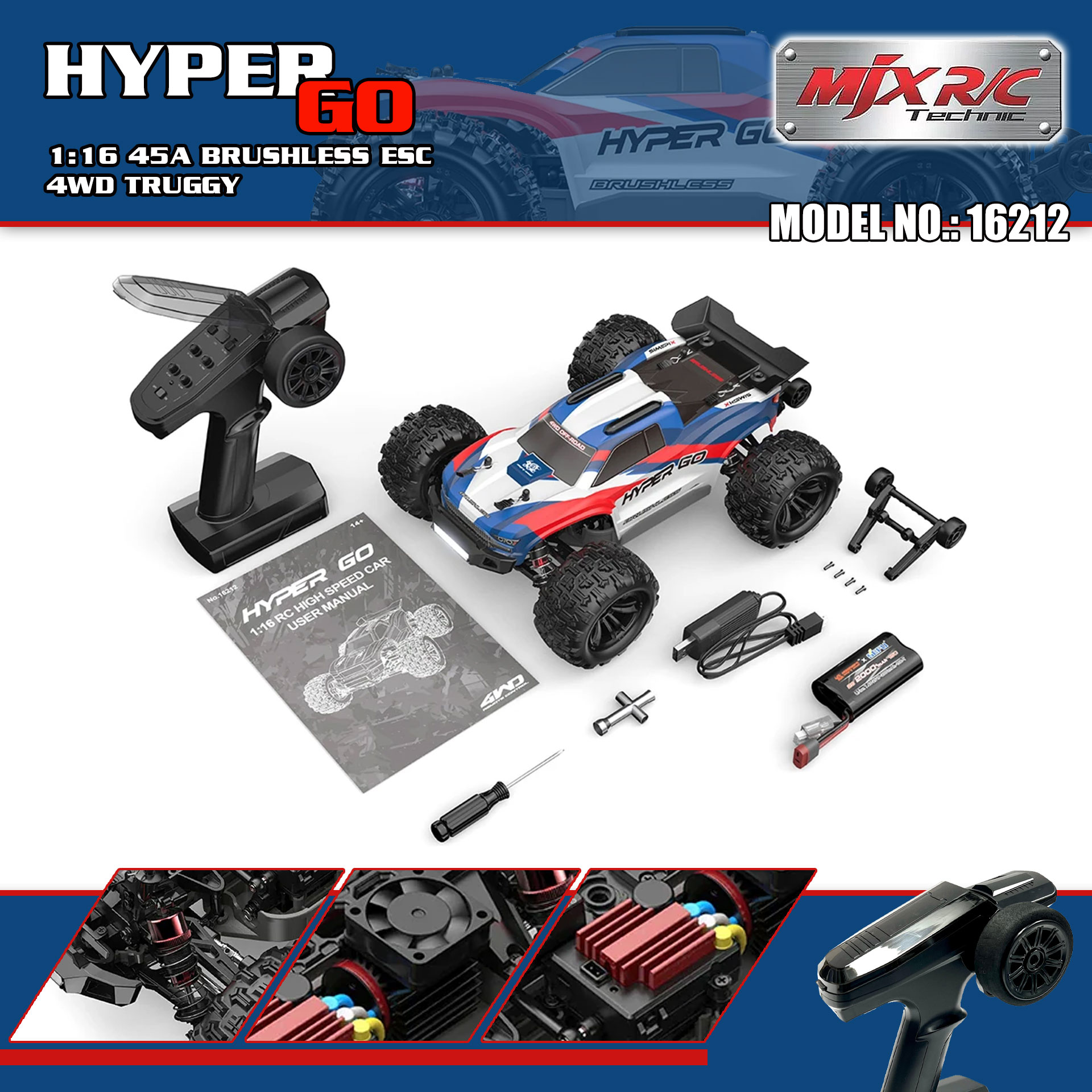 全新 美嘉欣 MJX R/C 1:16 16212 無刷越野車 | 防翻尾輪 | 金屬齒輪 | 油壓避震 | 可用2s-3s電 | 最高速約60KM/H