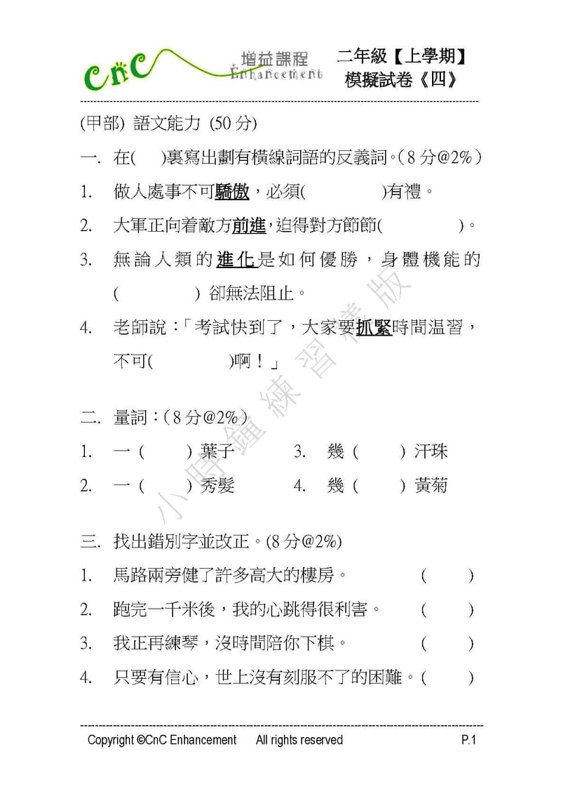 模擬試卷 (二年級)