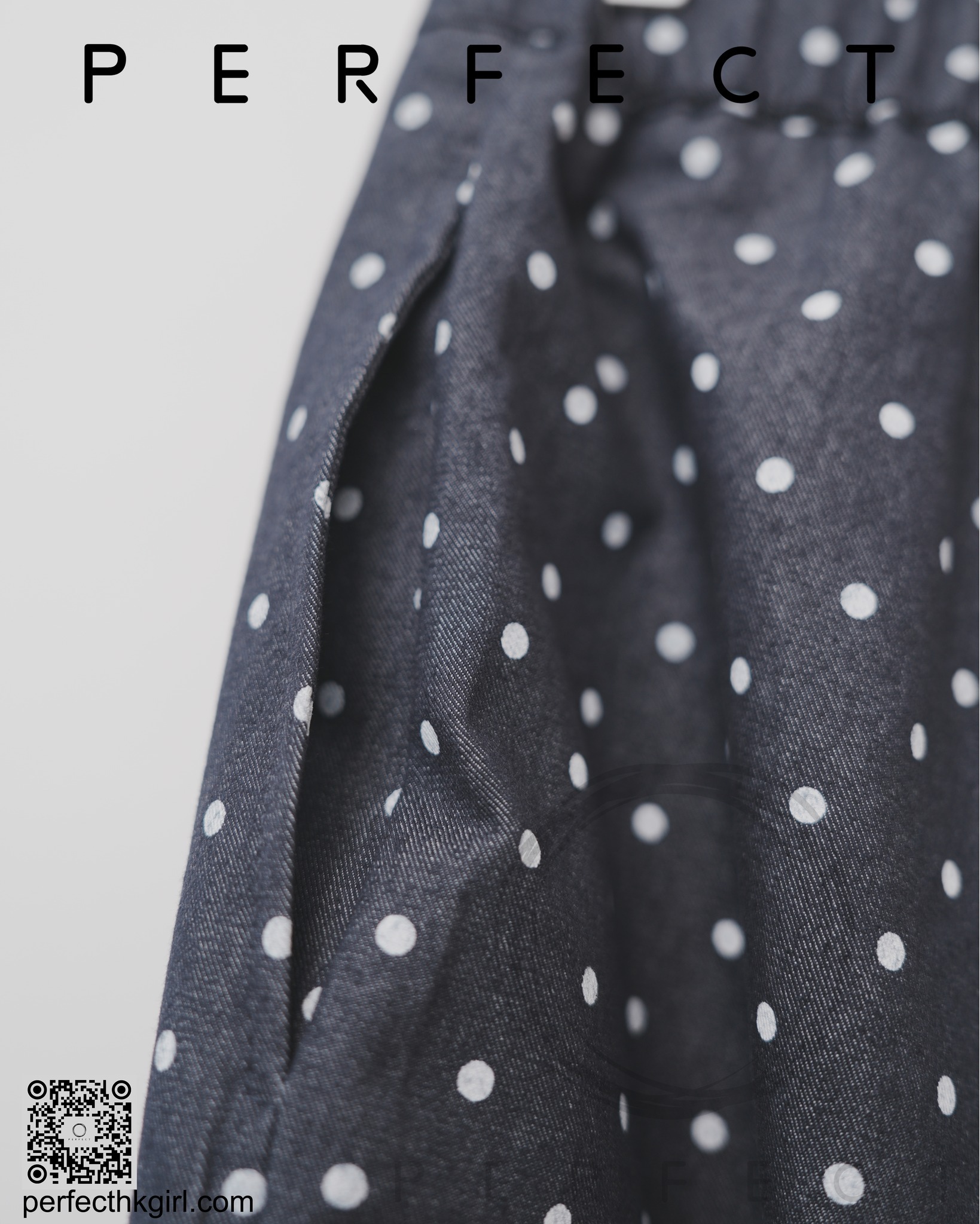 P0013_牛仔橡根頭百搭波點修飾腳形褲（黑白波點）